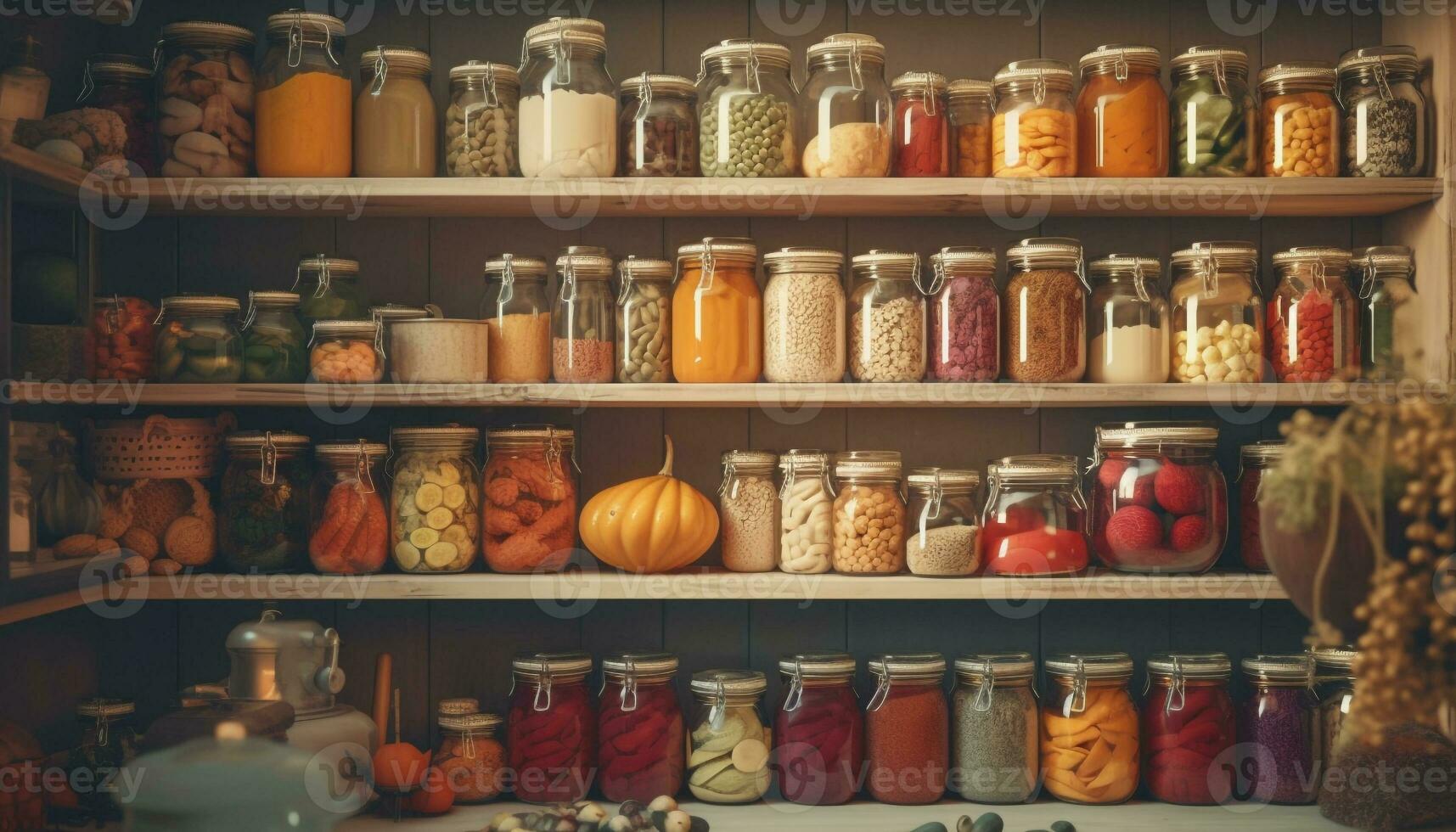 Preserved vegetables in jars, a healthy choice generated by AI photo