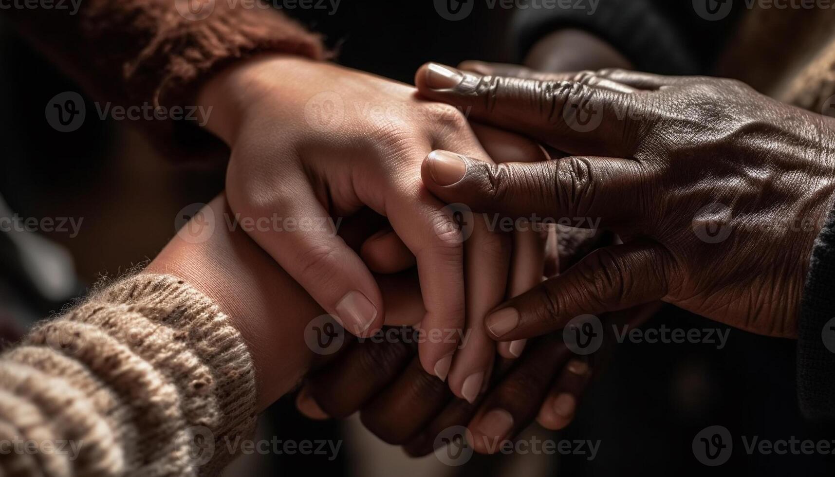 Hands clasped in unity, love and support generated by AI photo