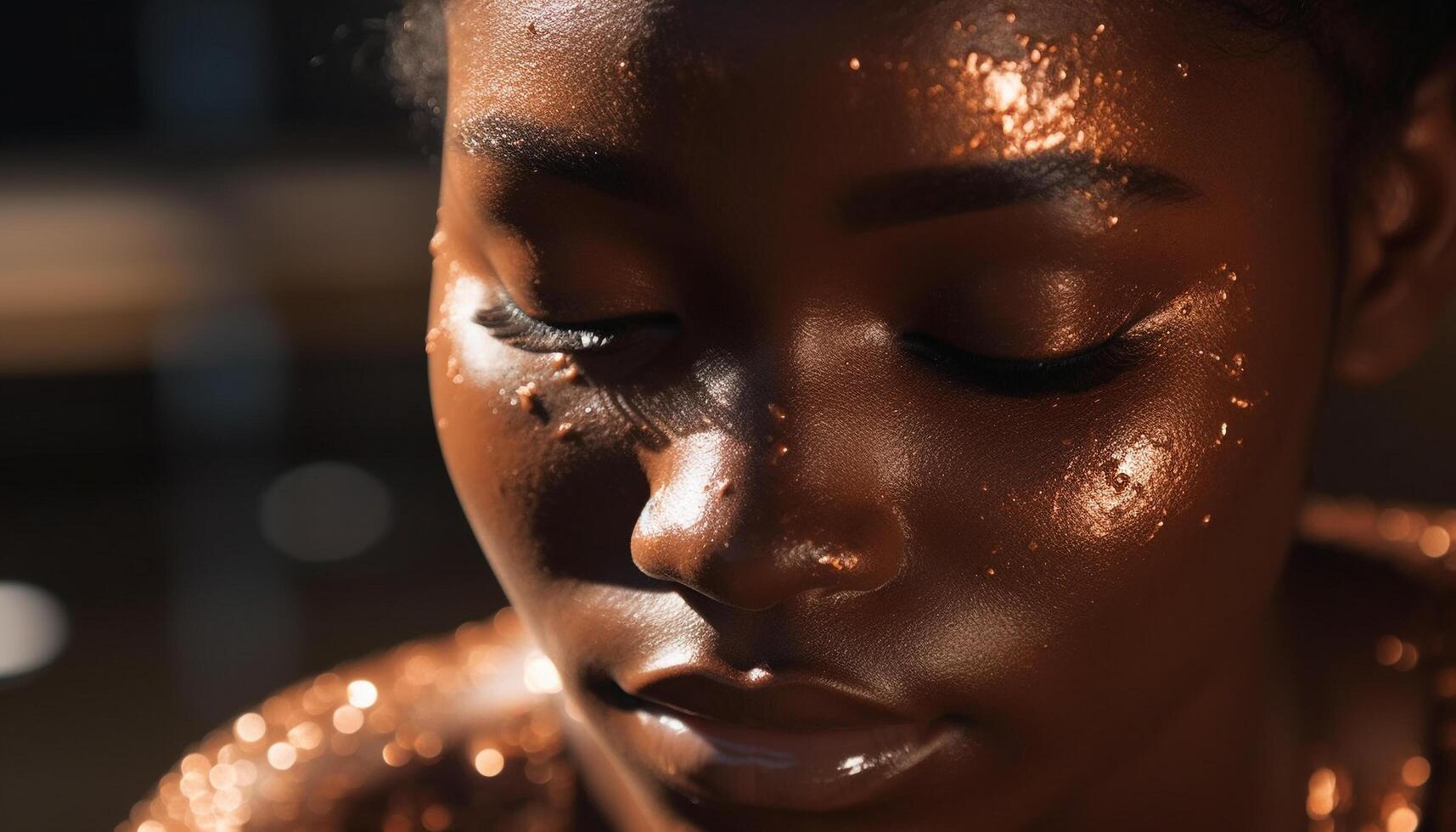 African American woman glowing beauty treatment drop generated by AI photo