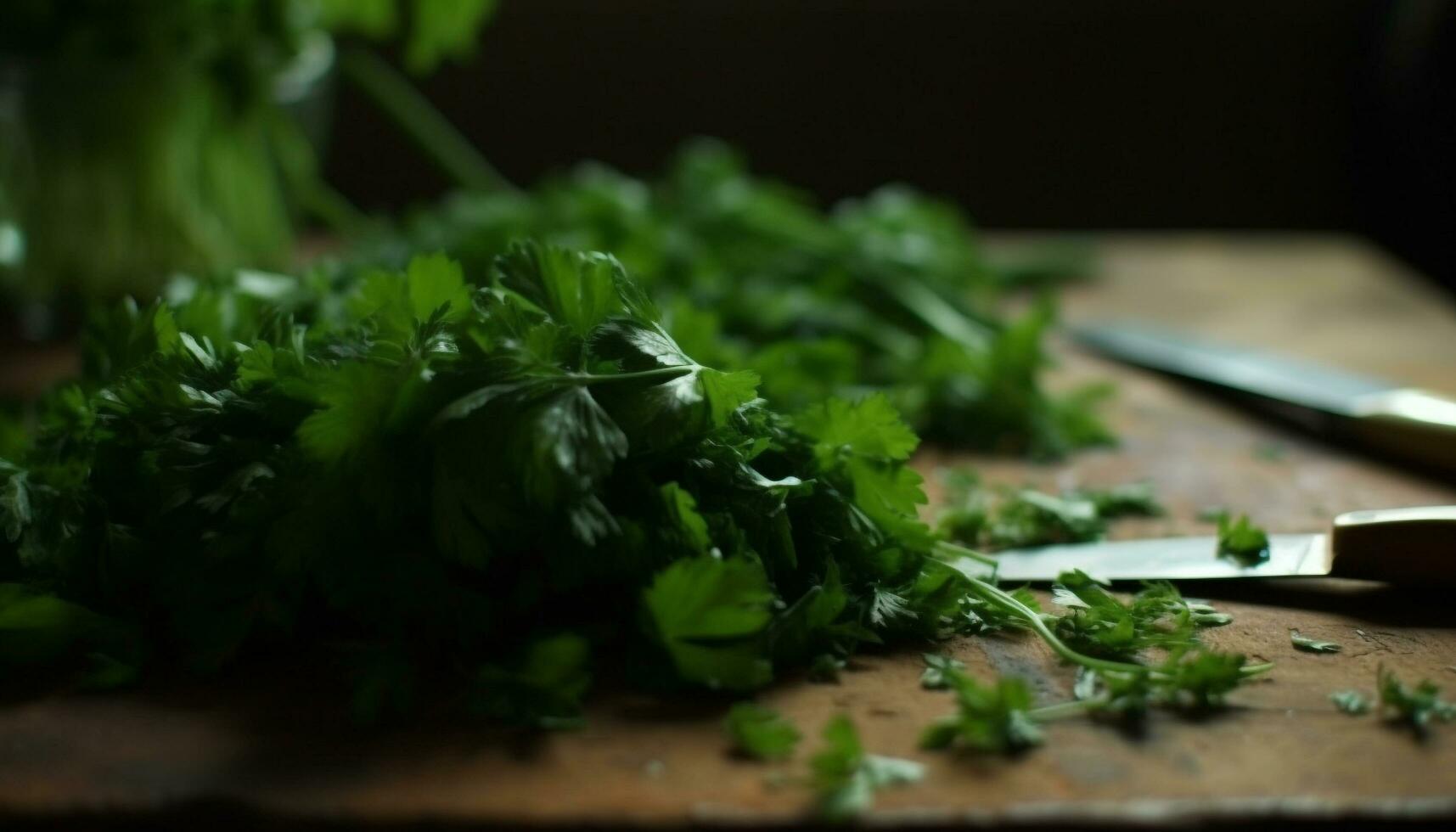 Fresh organic salad with healthy leaf vegetables, herbs, and spices generated by AI photo