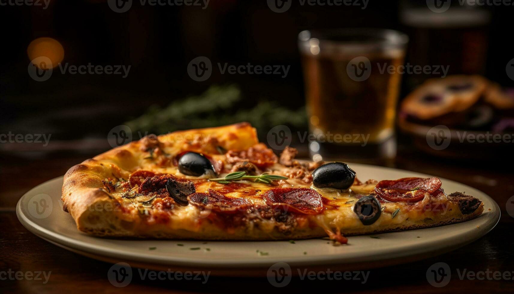 un gastrónomo Pizza rebanada horneado con queso Mozzarella generado por ai foto