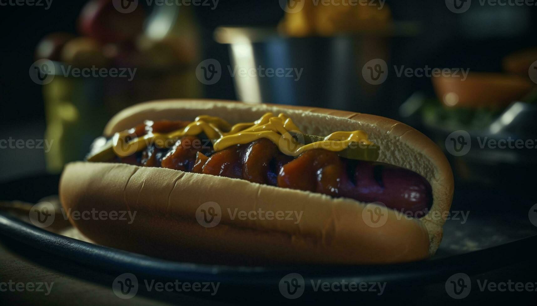 Grilled beef hot dog on a bun generated by AI photo