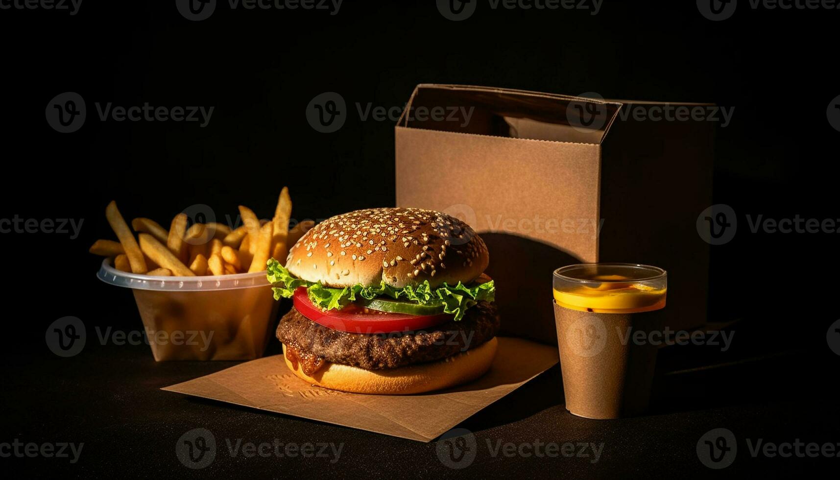Grilled cheeseburger and fries, a classic meal generated by AI photo
