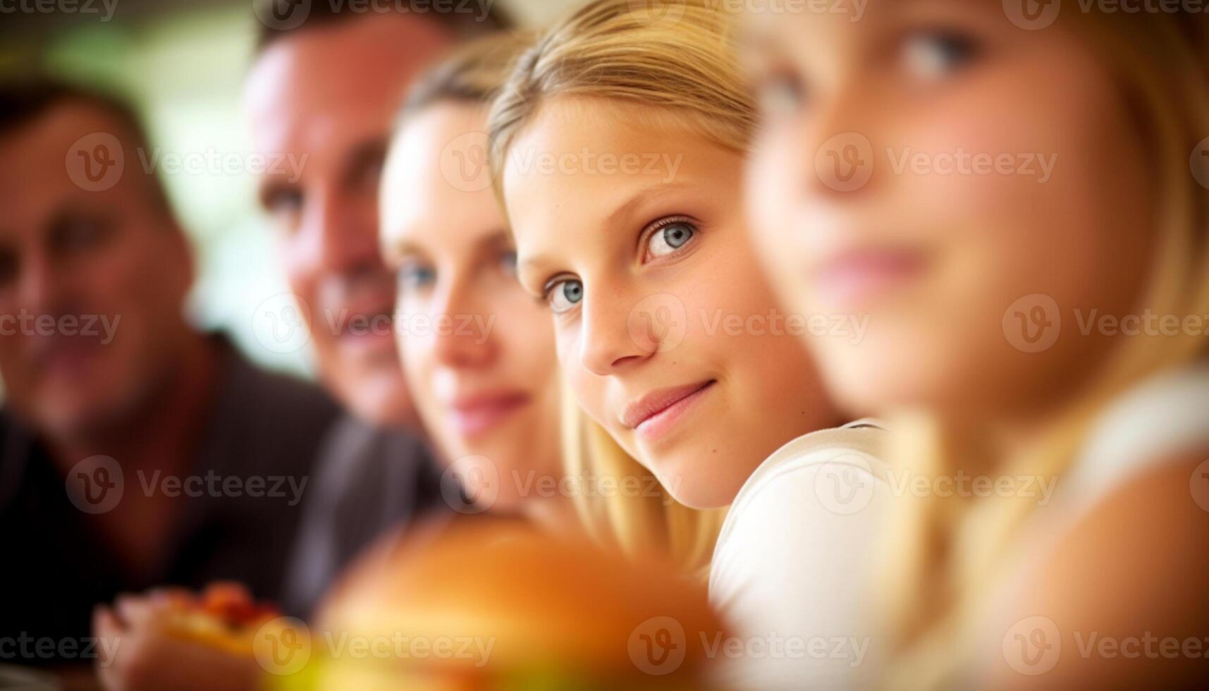 Cheerful school children sitting in a row, studying generated by AI photo