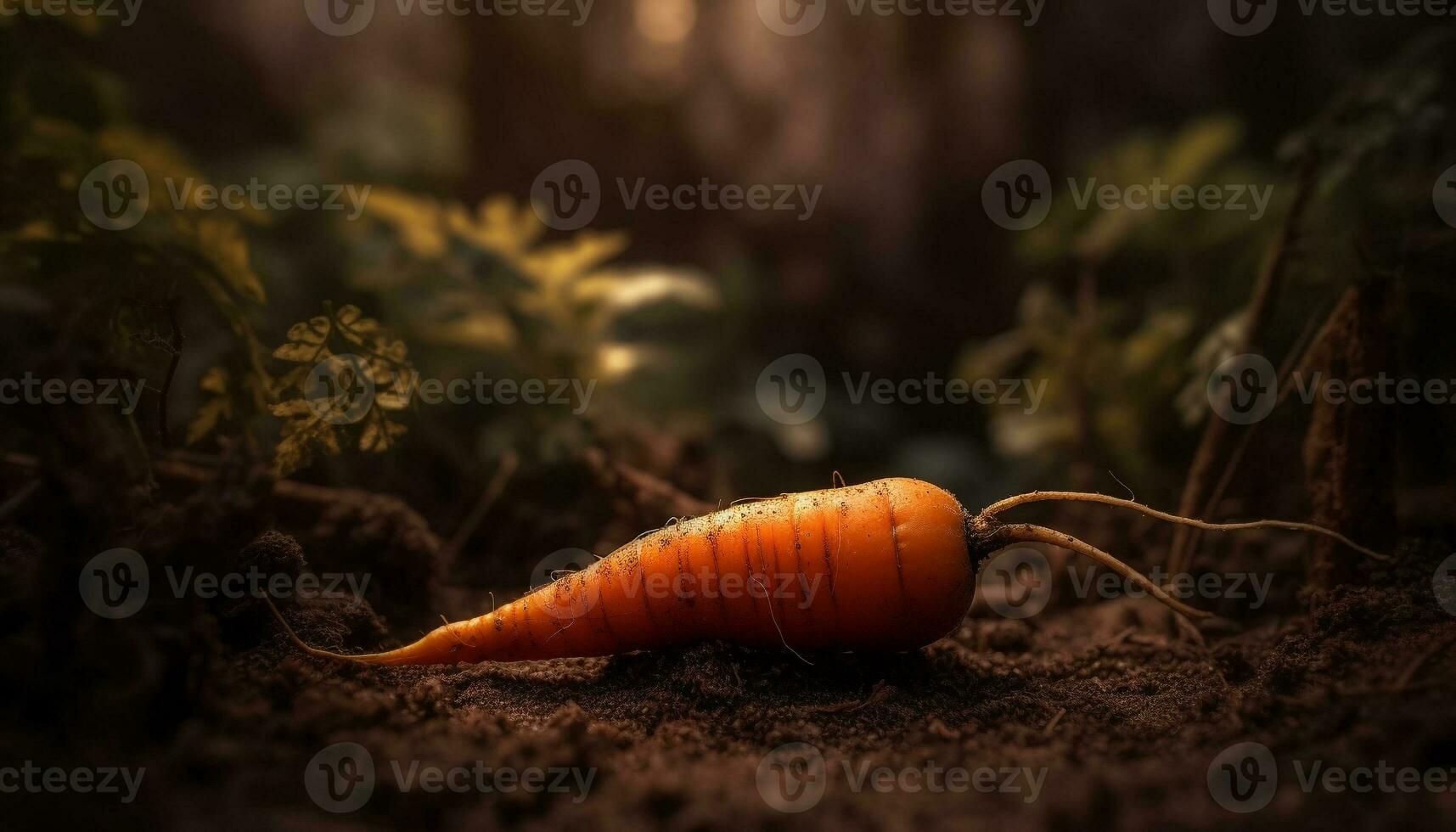 Fresh carrot growth in organic vegetable garden generated by AI photo