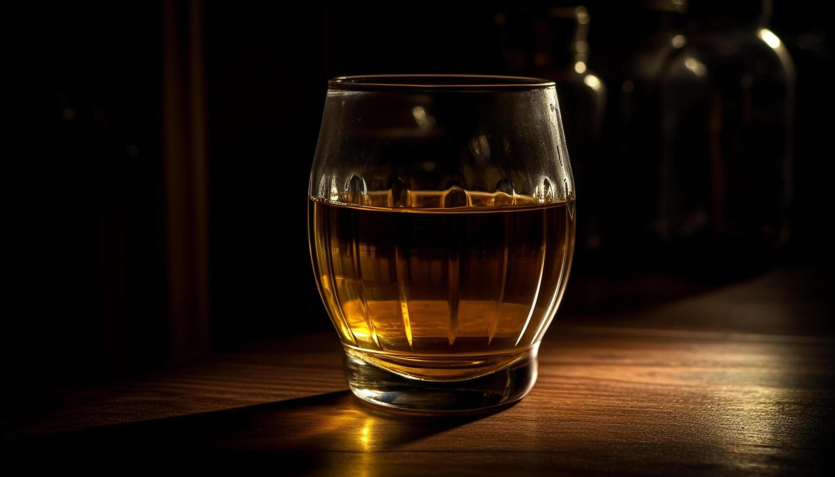 Luxury whiskey bar, dark wood, gold cocktail generated by AI photo