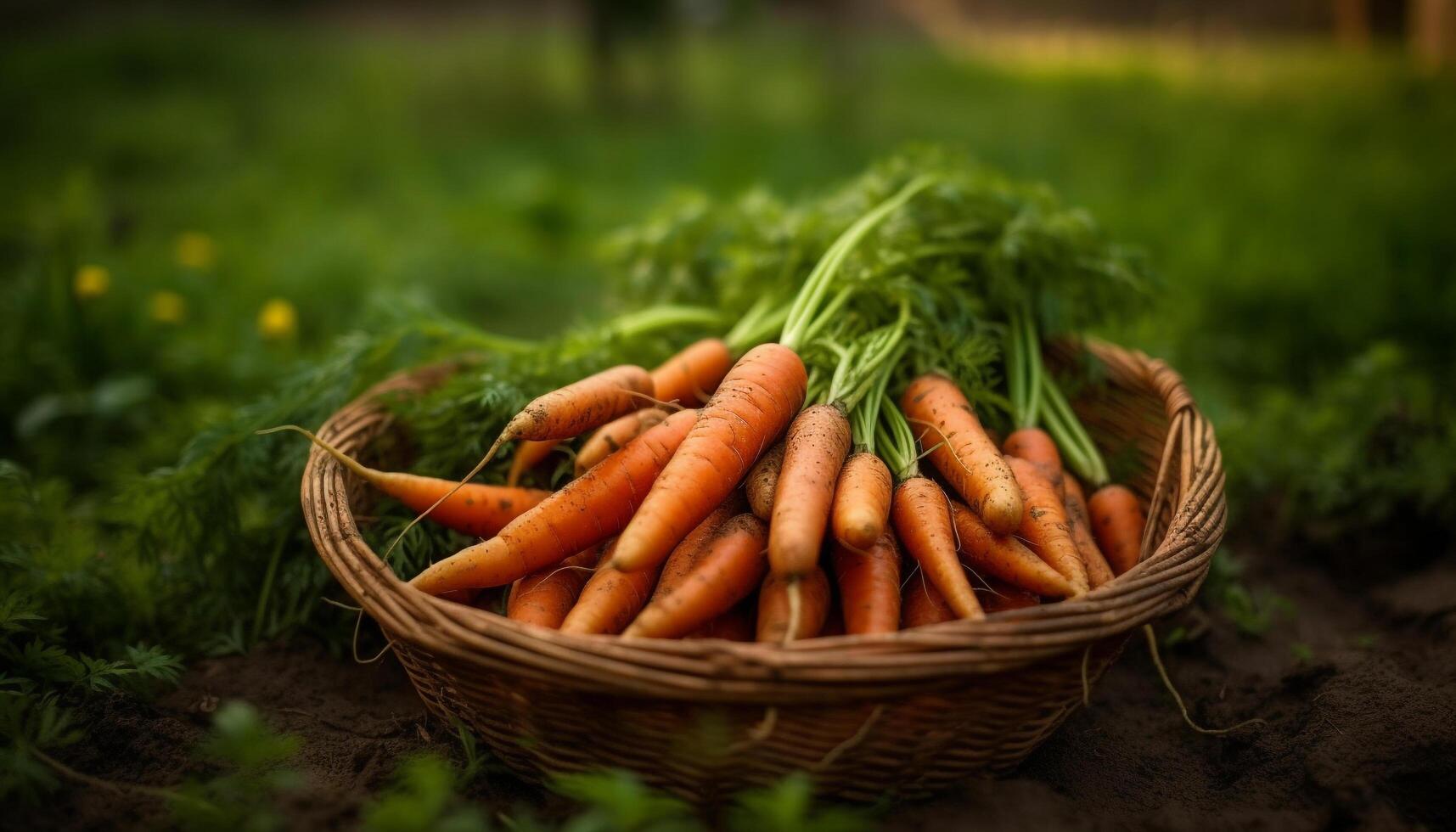 Healthy harvest of organic vegetables in rustic basket generated by AI photo