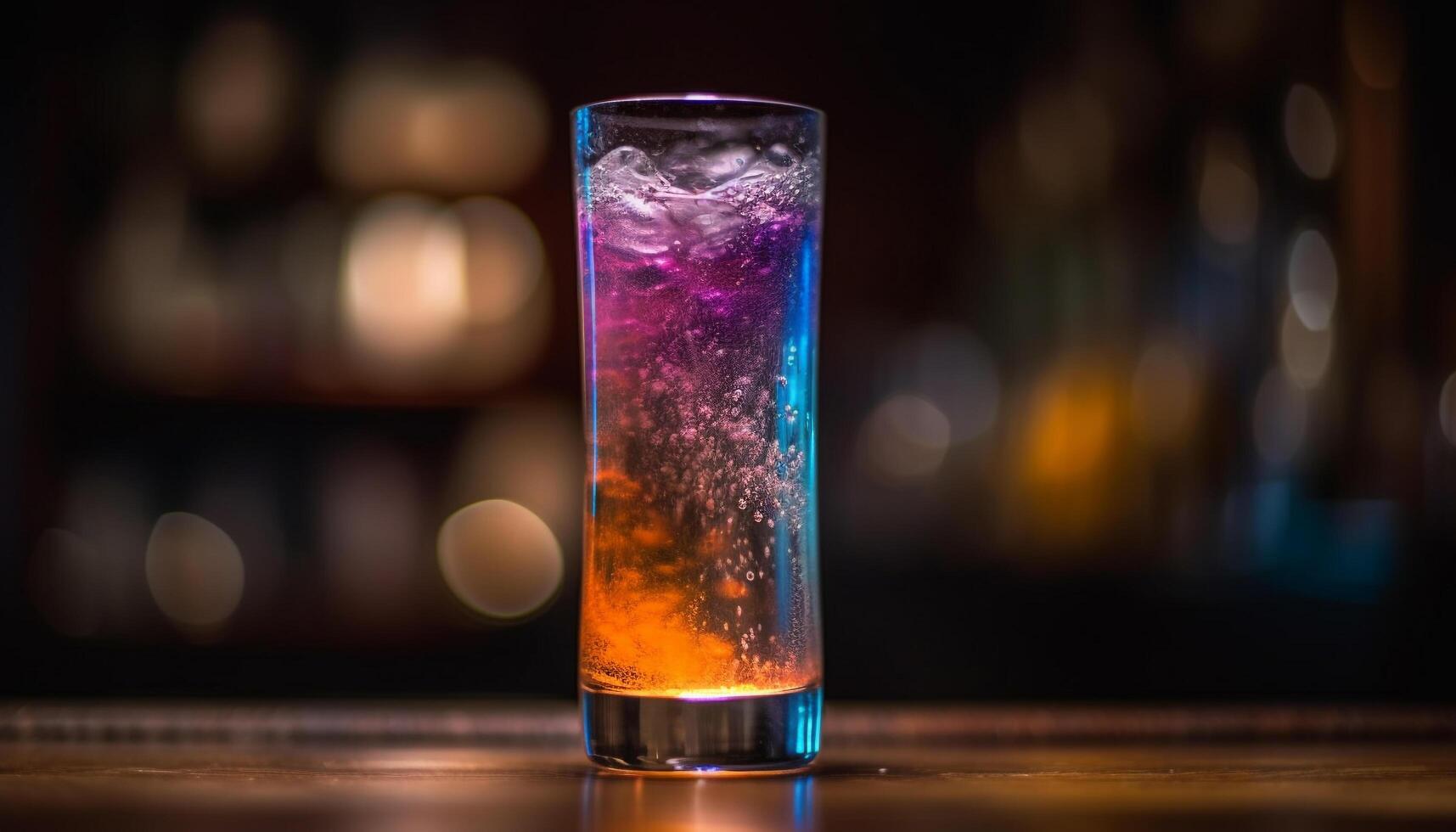 Refreshing cocktail on bar counter, illuminated nightlife generated by AI photo