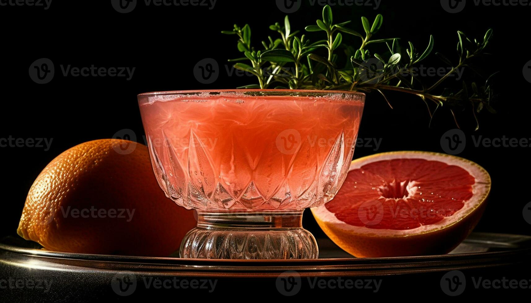 Juicy citrus cocktail on wooden table reflects nature generated by AI photo