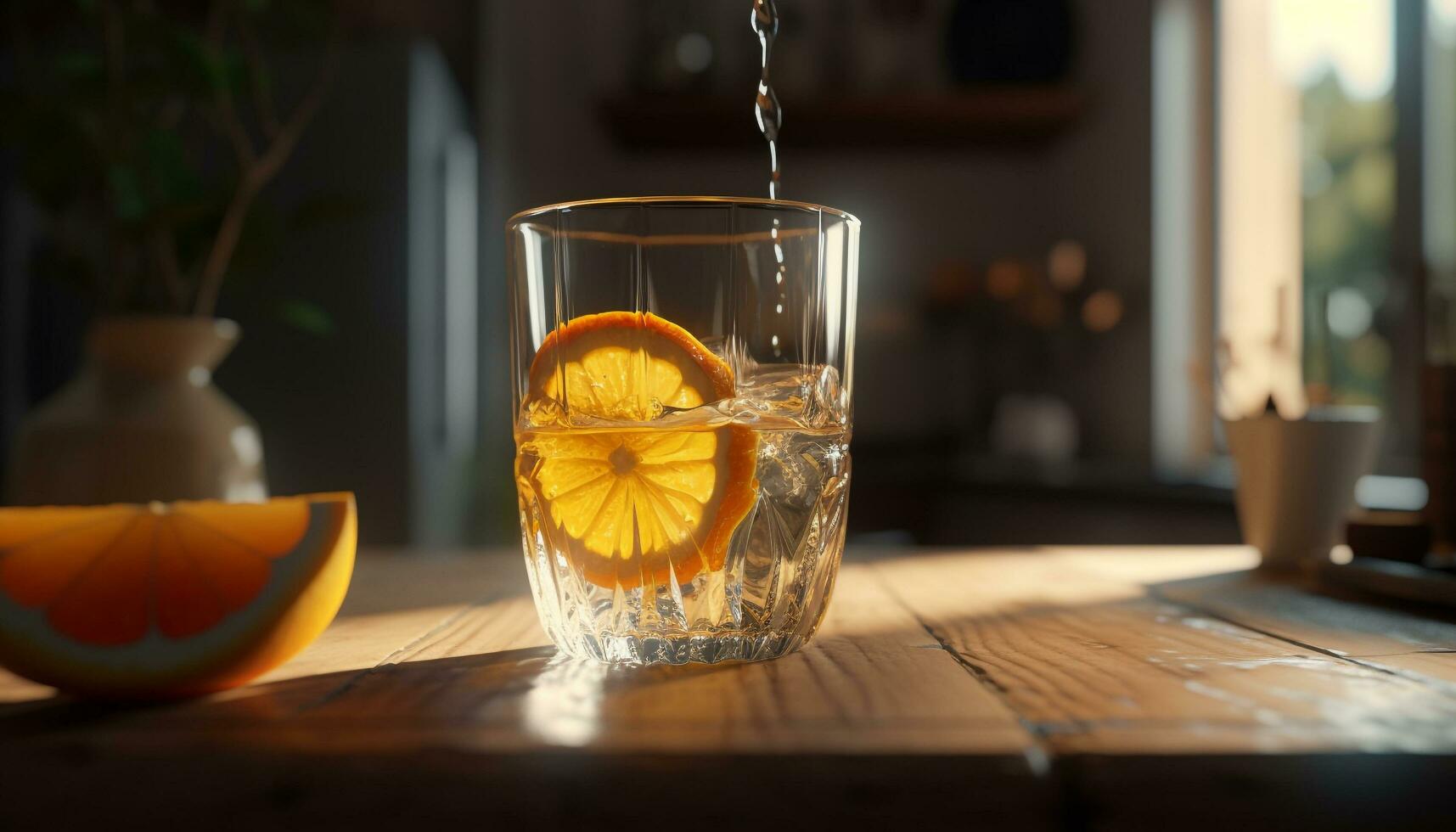Refreshing citrus cocktail on rustic wooden table generated by AI photo