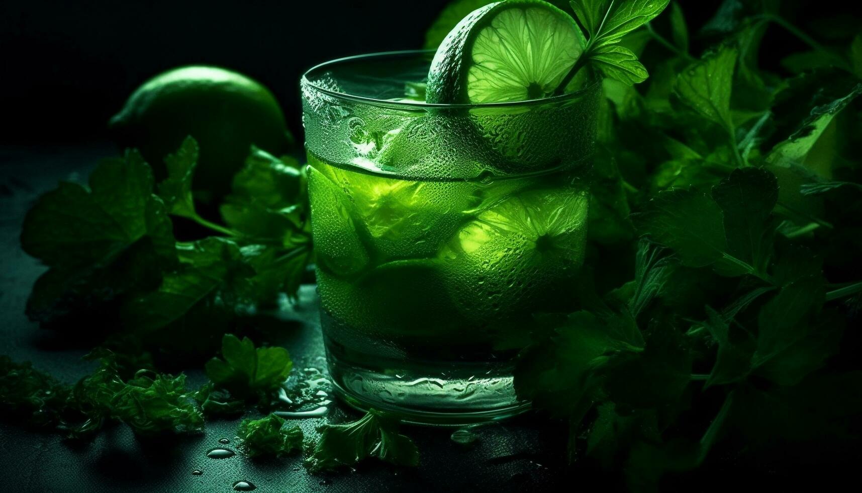 Fresh mojito cocktail with lime and mint leaf generated by AI photo