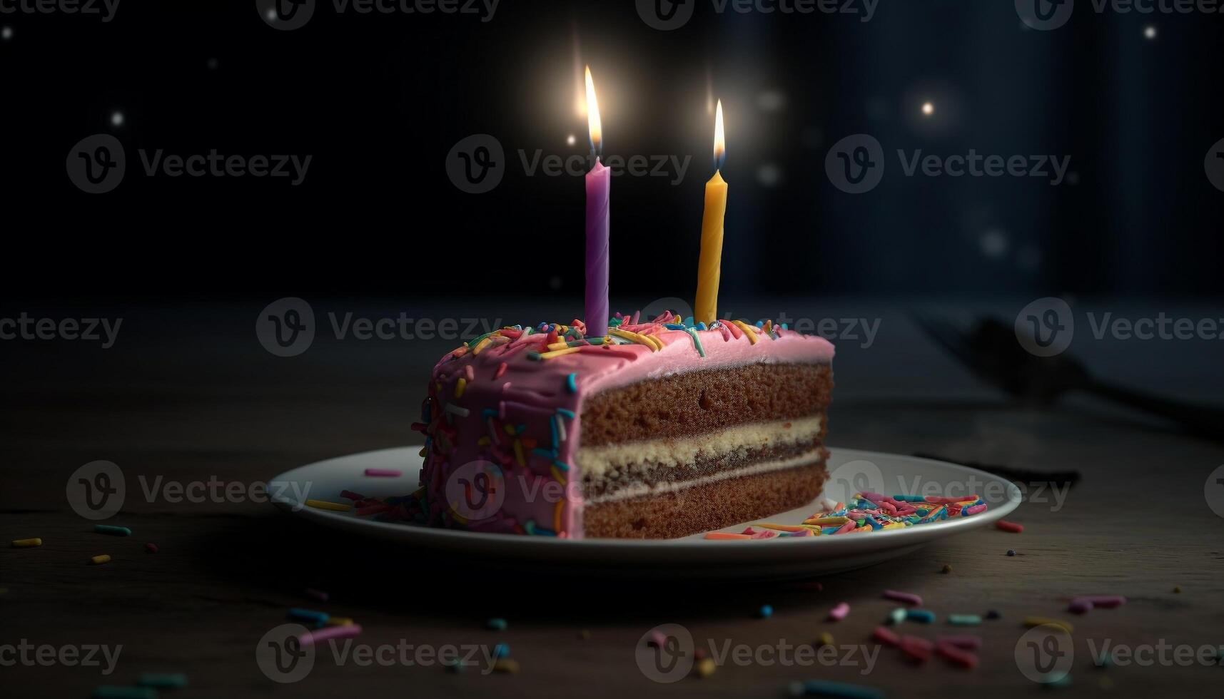 cumpleaños celebracion con pastel, velas, y papel picado generado por ai foto