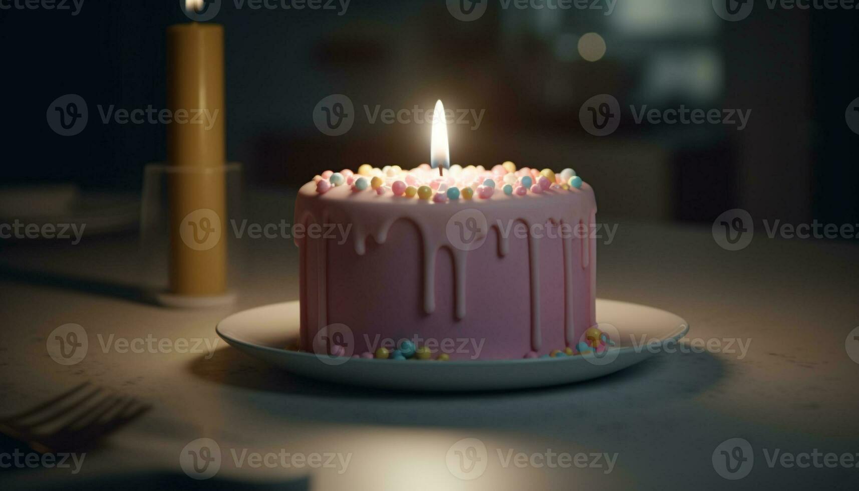 Burning candles illuminate sweet birthday indulgence indoors generated by AI photo