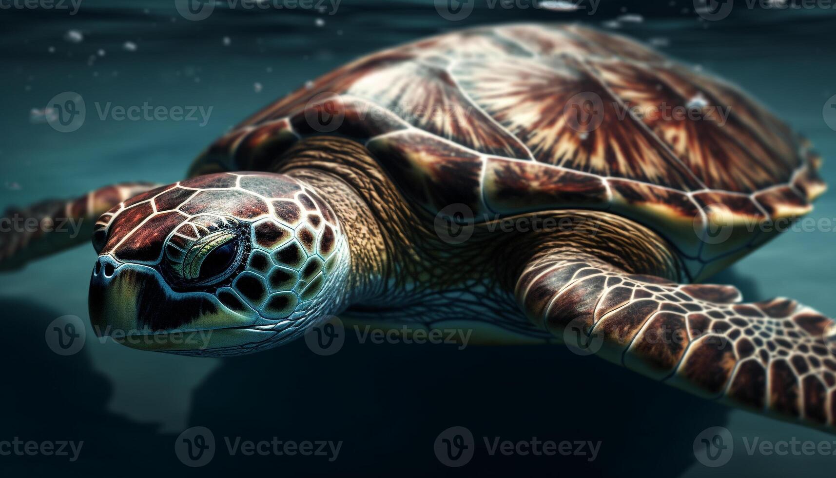 Slow sea turtle swimming in tropical waters generated by AI photo