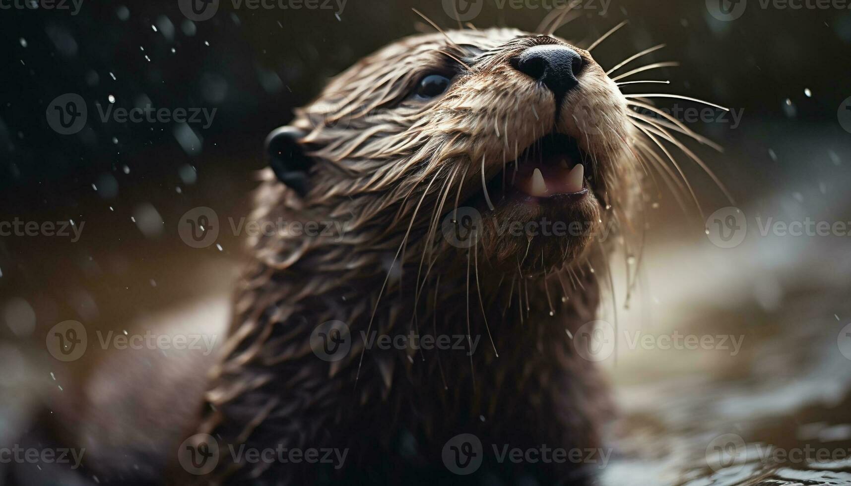 A playful seal looks at camera, wet and cute generated by AI photo