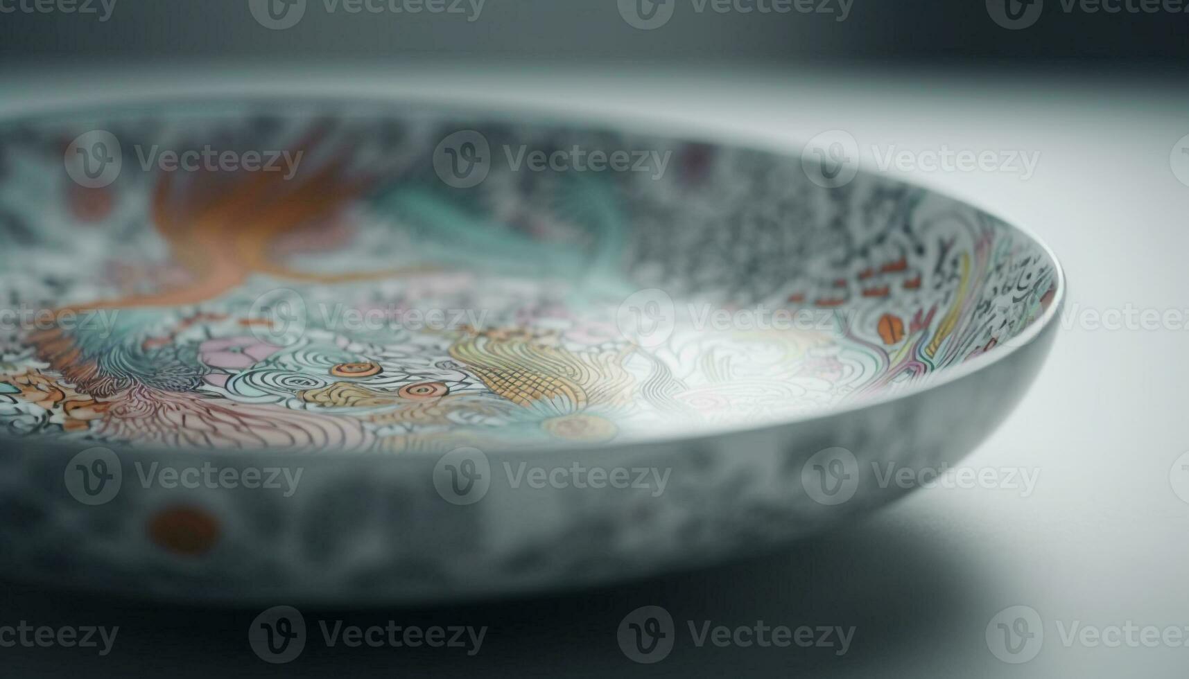 Ornate pottery bowl with floral pattern decoration generated by AI photo