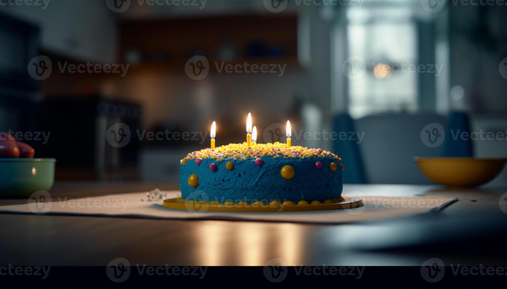 cumpleaños pastel ardiendo con velas, brillante felicidad generado por ai foto