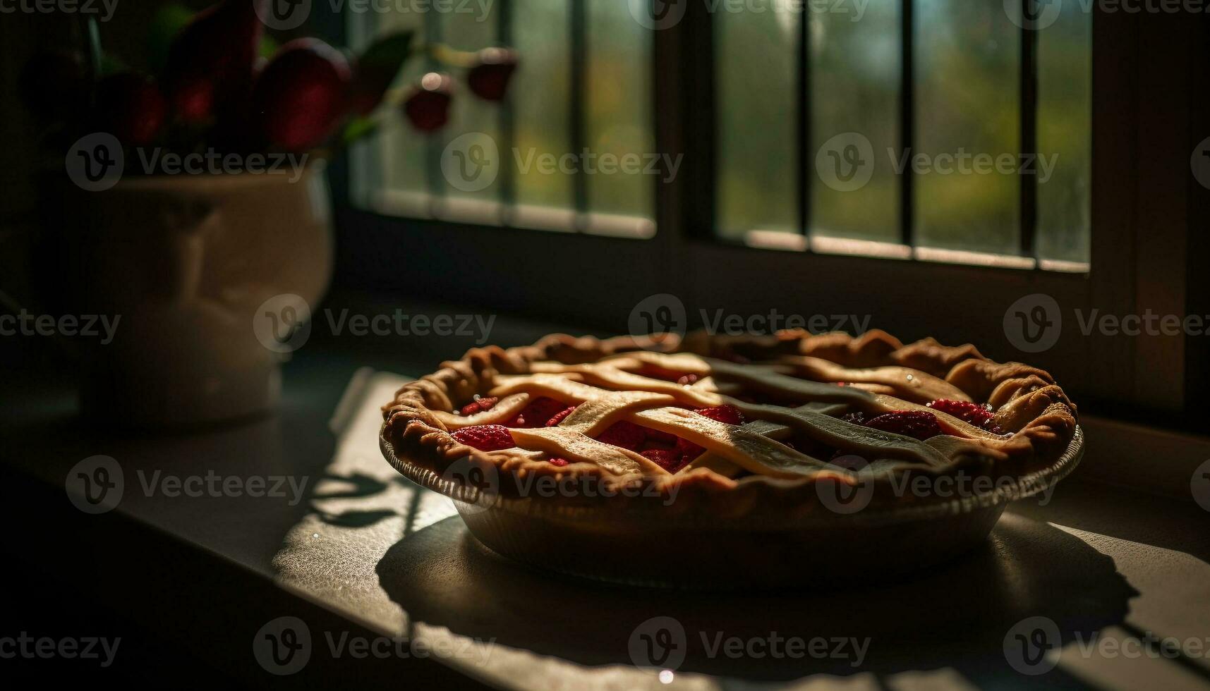 Freshly baked berry tart, a sweet indulgence generated by AI photo