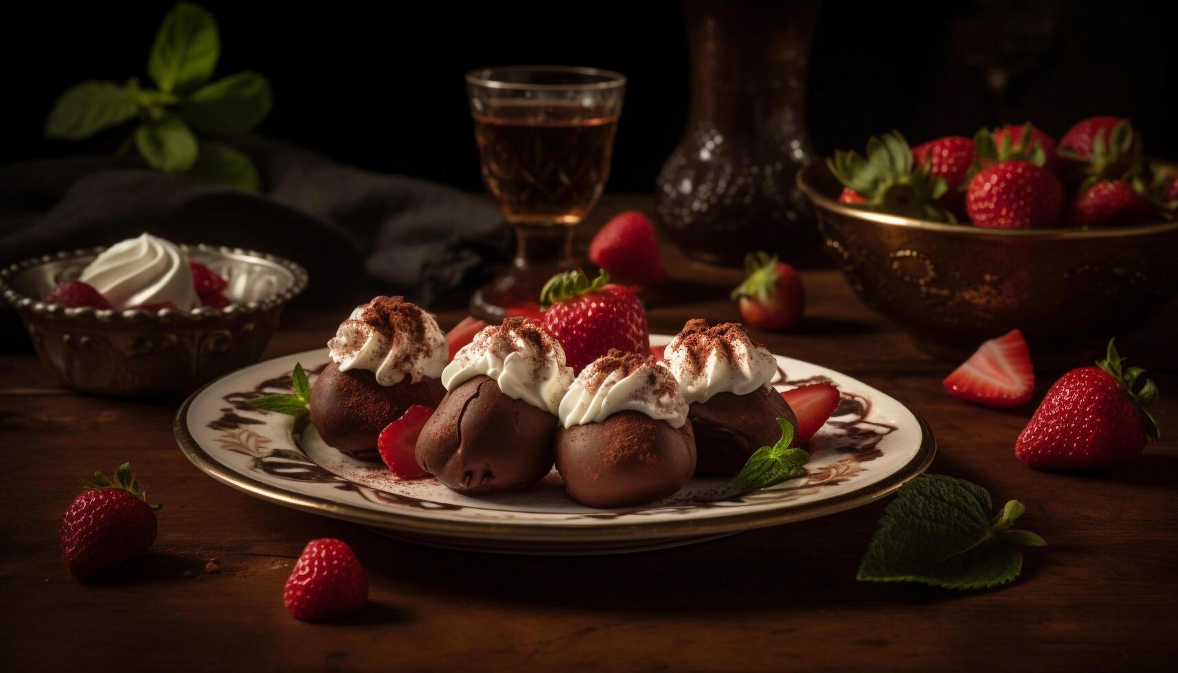 Rustic homemade berry indulgence on wooden table generated by AI photo