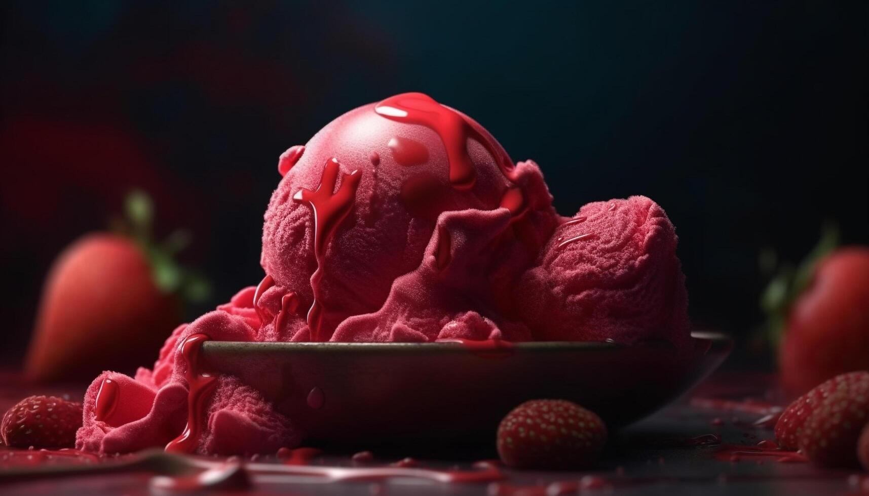 Indulgent summer dessert raspberry and strawberry ice cream generated by AI photo