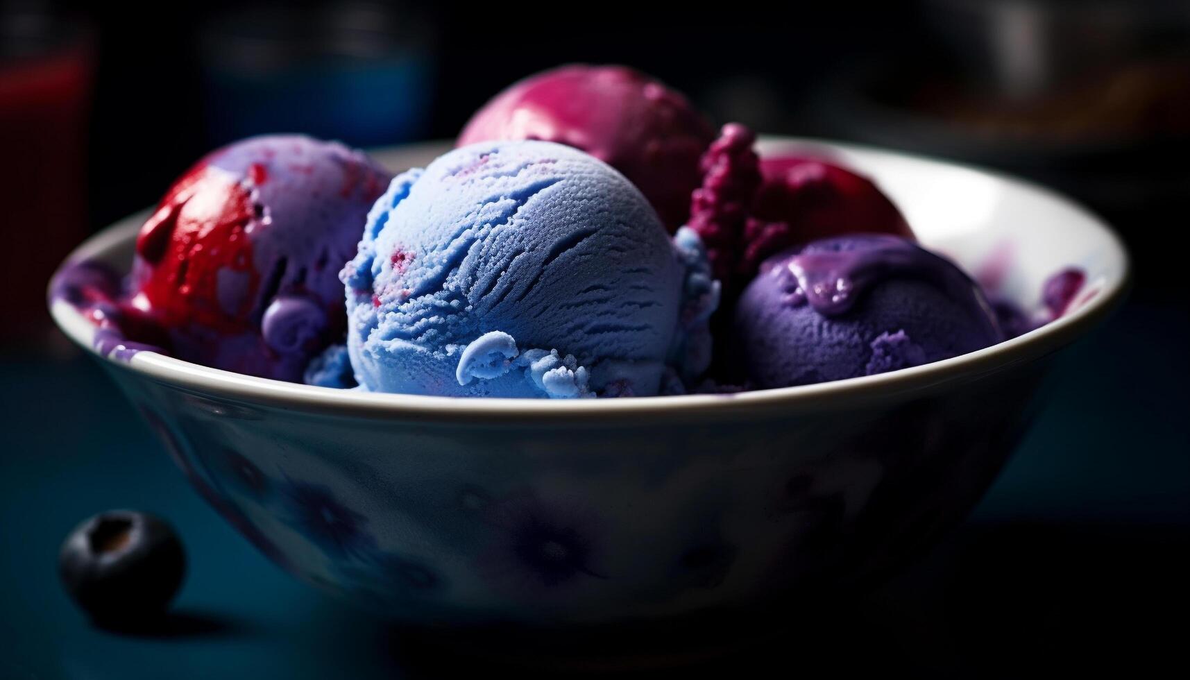 Sweet berry indulgence in frozen gourmet bowl generated by AI photo