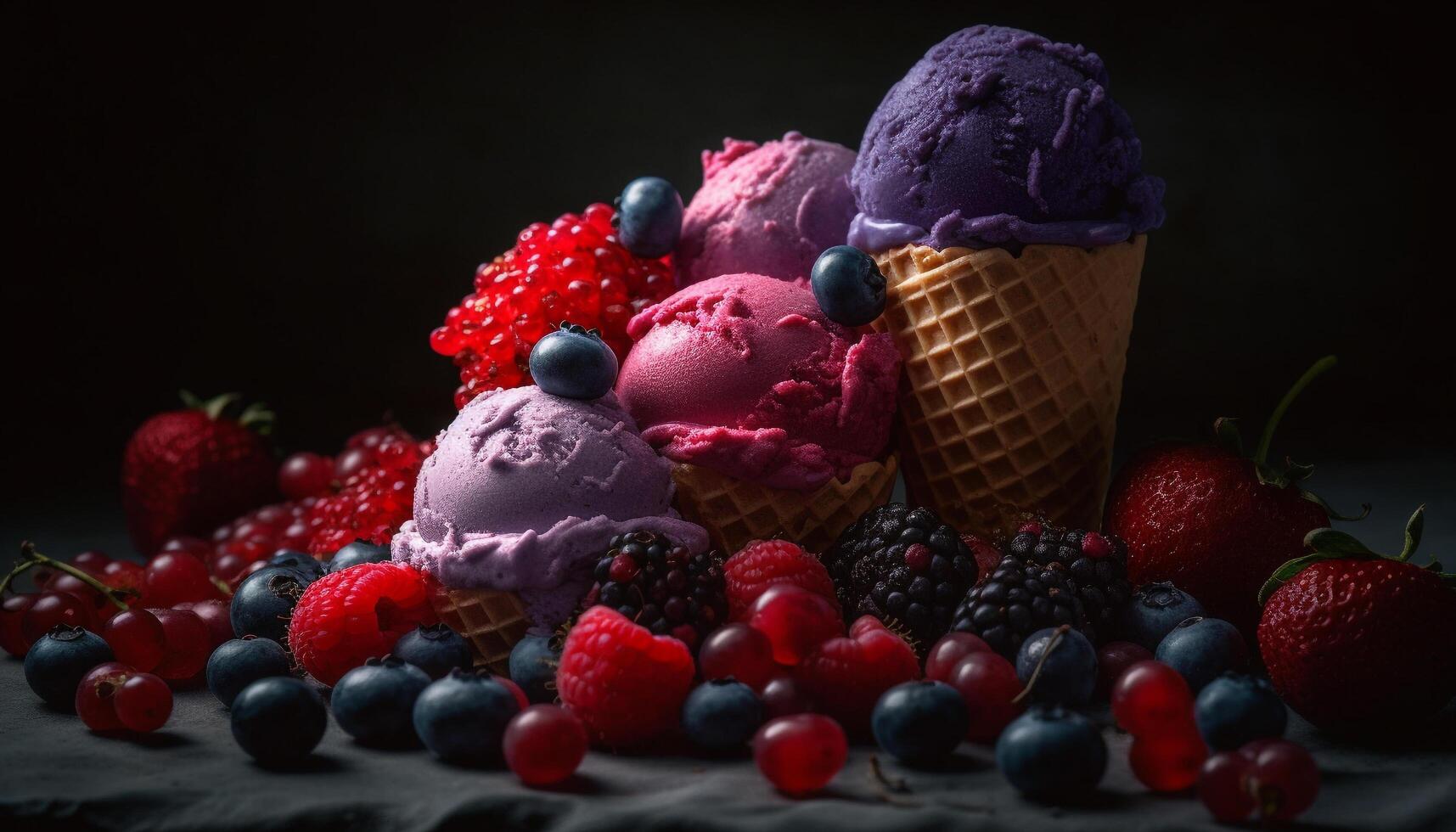 Sweet summer indulgence gourmet berry ice cream sundae generated by AI photo