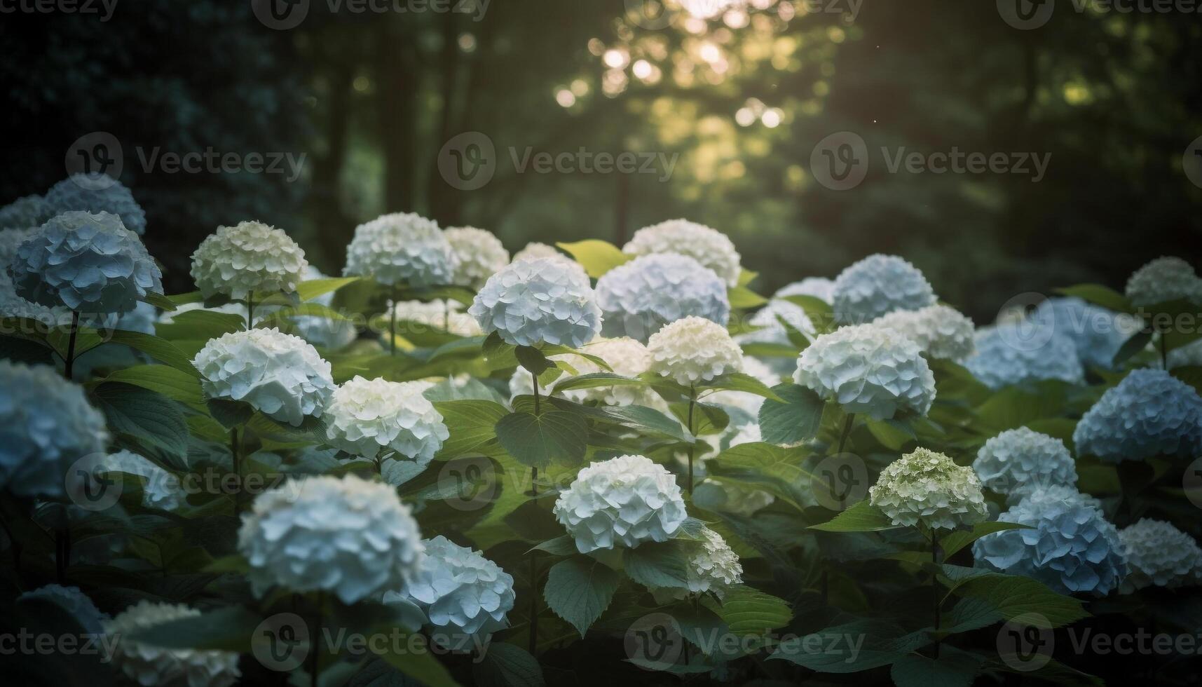 Fresco hortensia florecer en formal jardín tranquilidad generado por ai foto