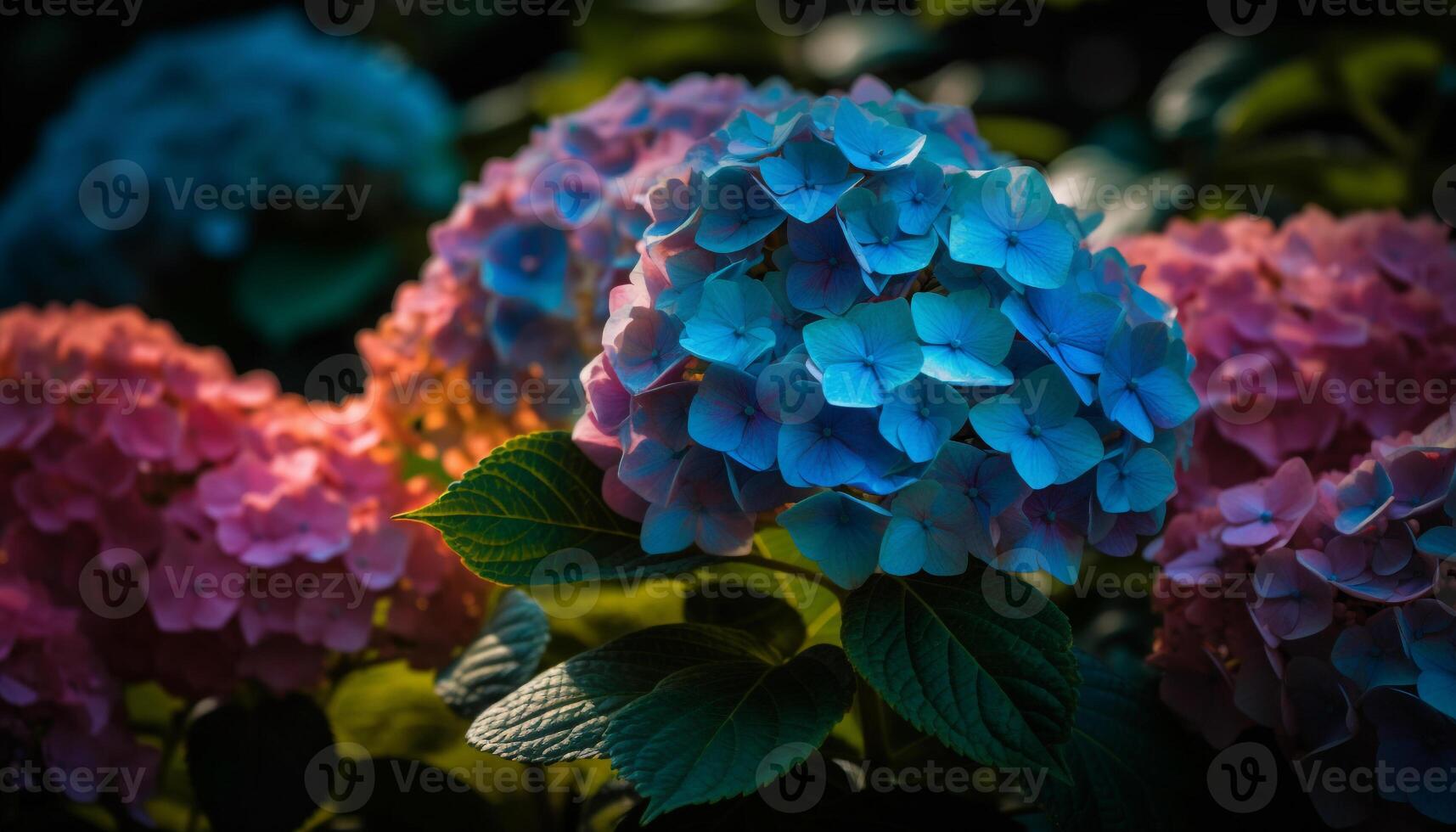 Vibrant hydrangea blossom, fresh beauty in nature generated by AI photo