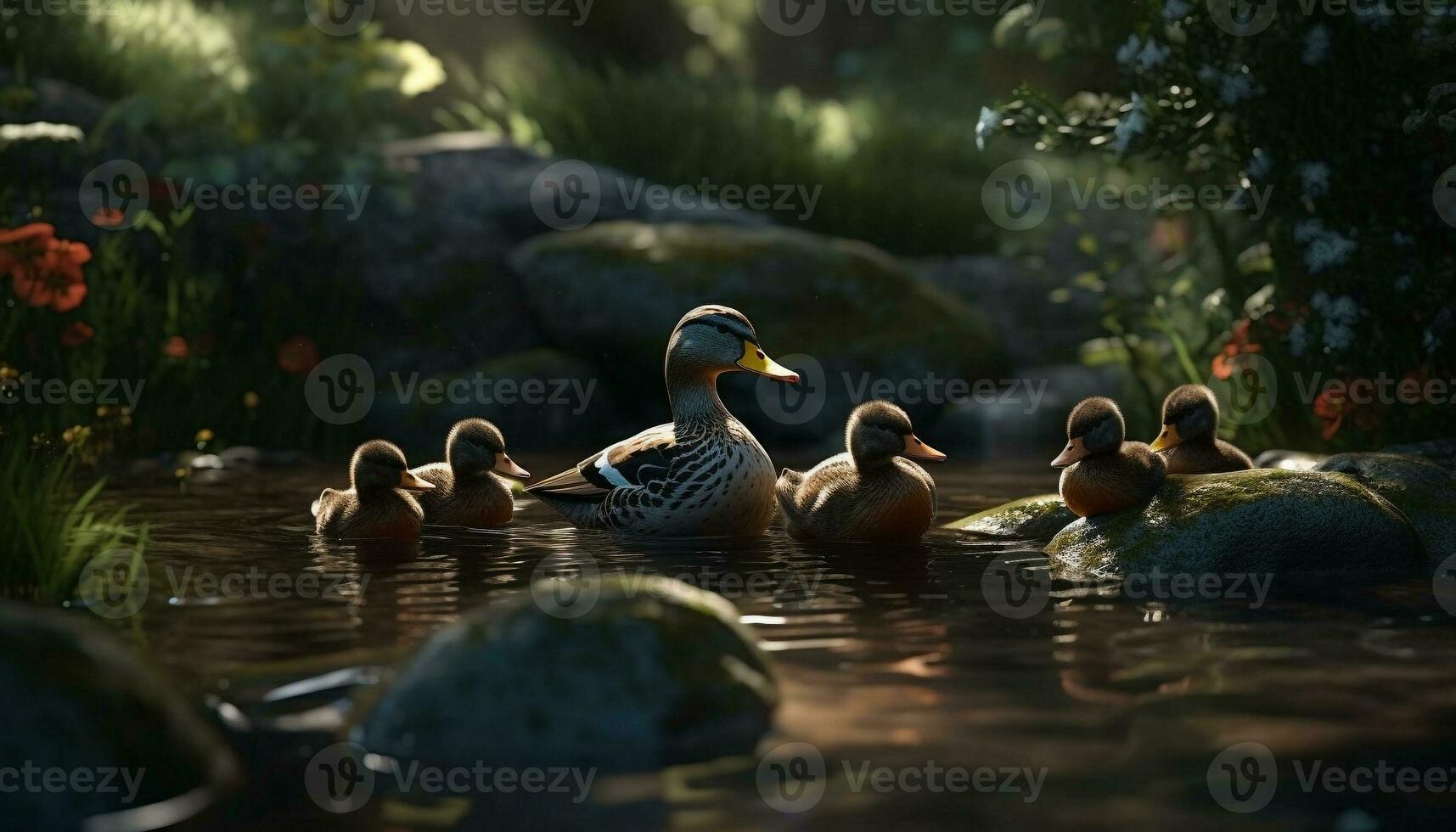 tranquilo estanque refleja belleza de naturaleza familia generado por ai foto