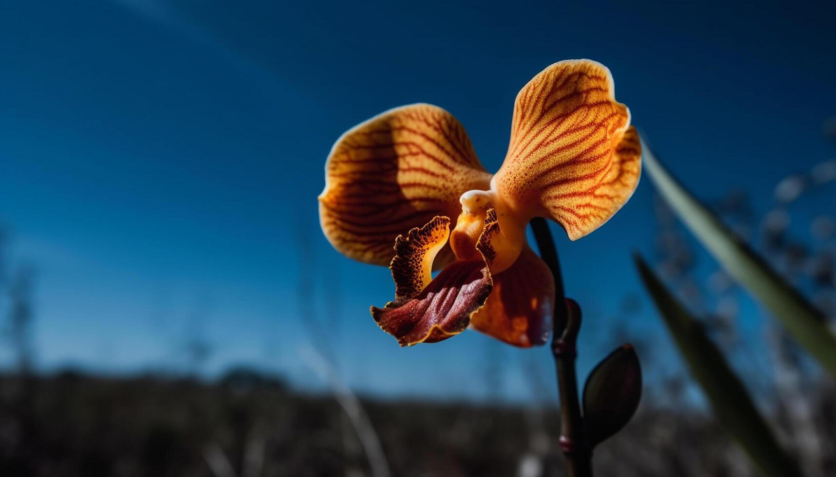 Vibrant orchid blossom in lush green meadow generated by AI photo