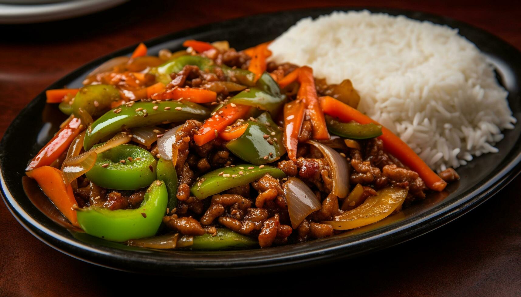 sano remover frito Cerdo y vegetales comida generado por ai foto