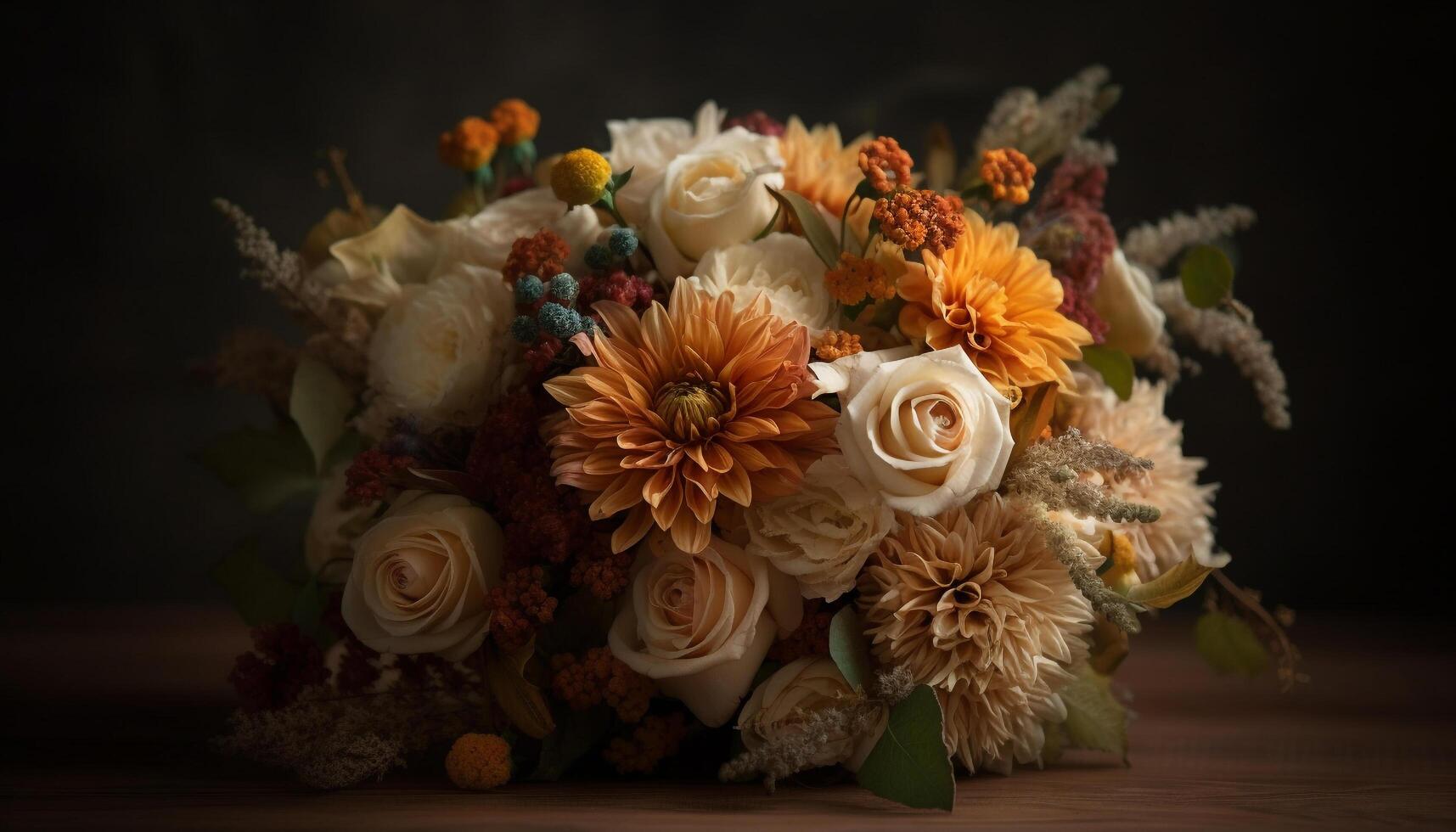 Rustic bouquet of autumn chrysanthemums, a gift generated by AI photo