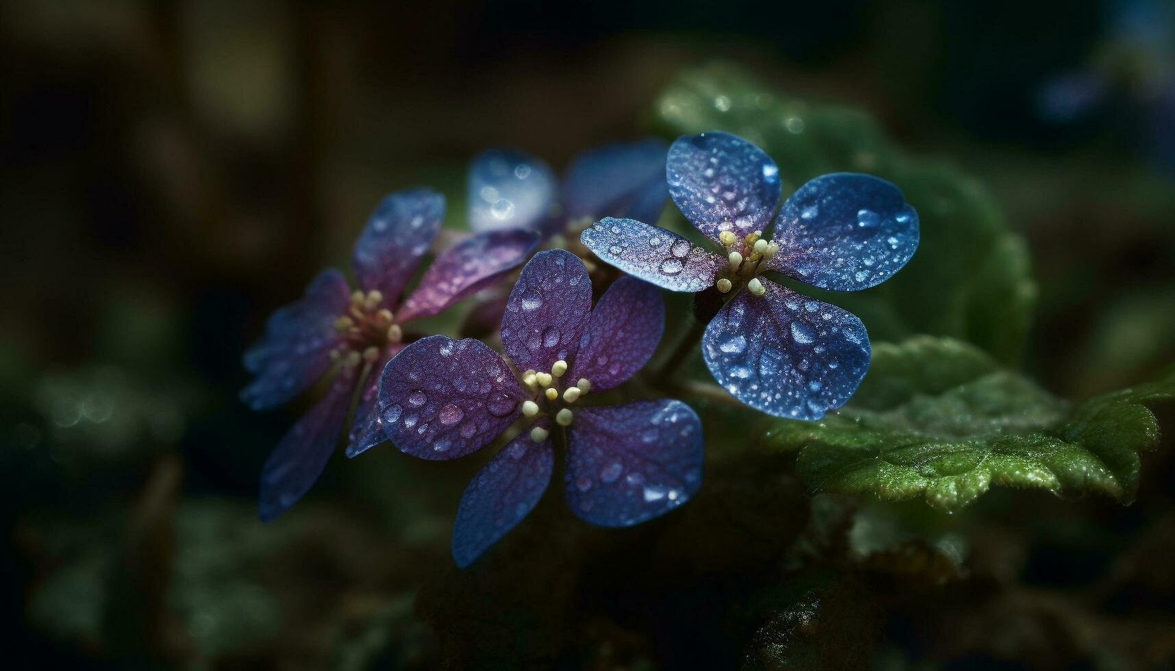 A wet hydrangea branch with purple petals generated by AI photo