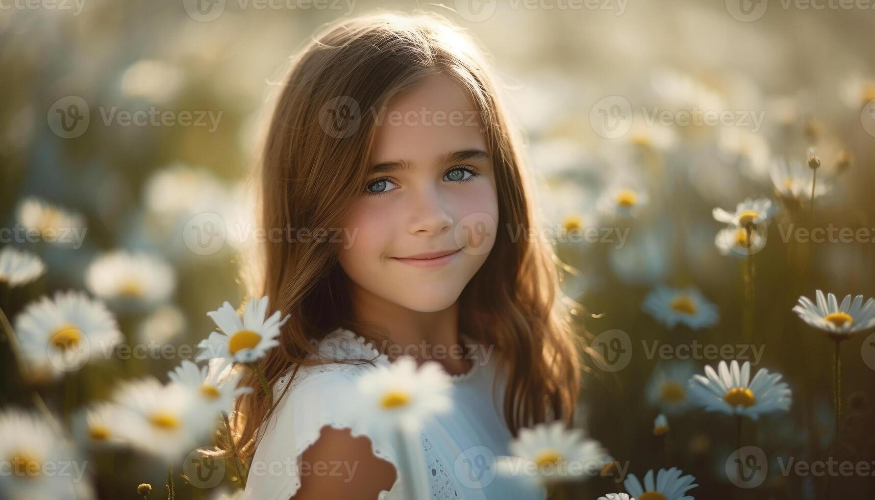 Cute Caucasian girl enjoys playful summer meadow generated by AI photo