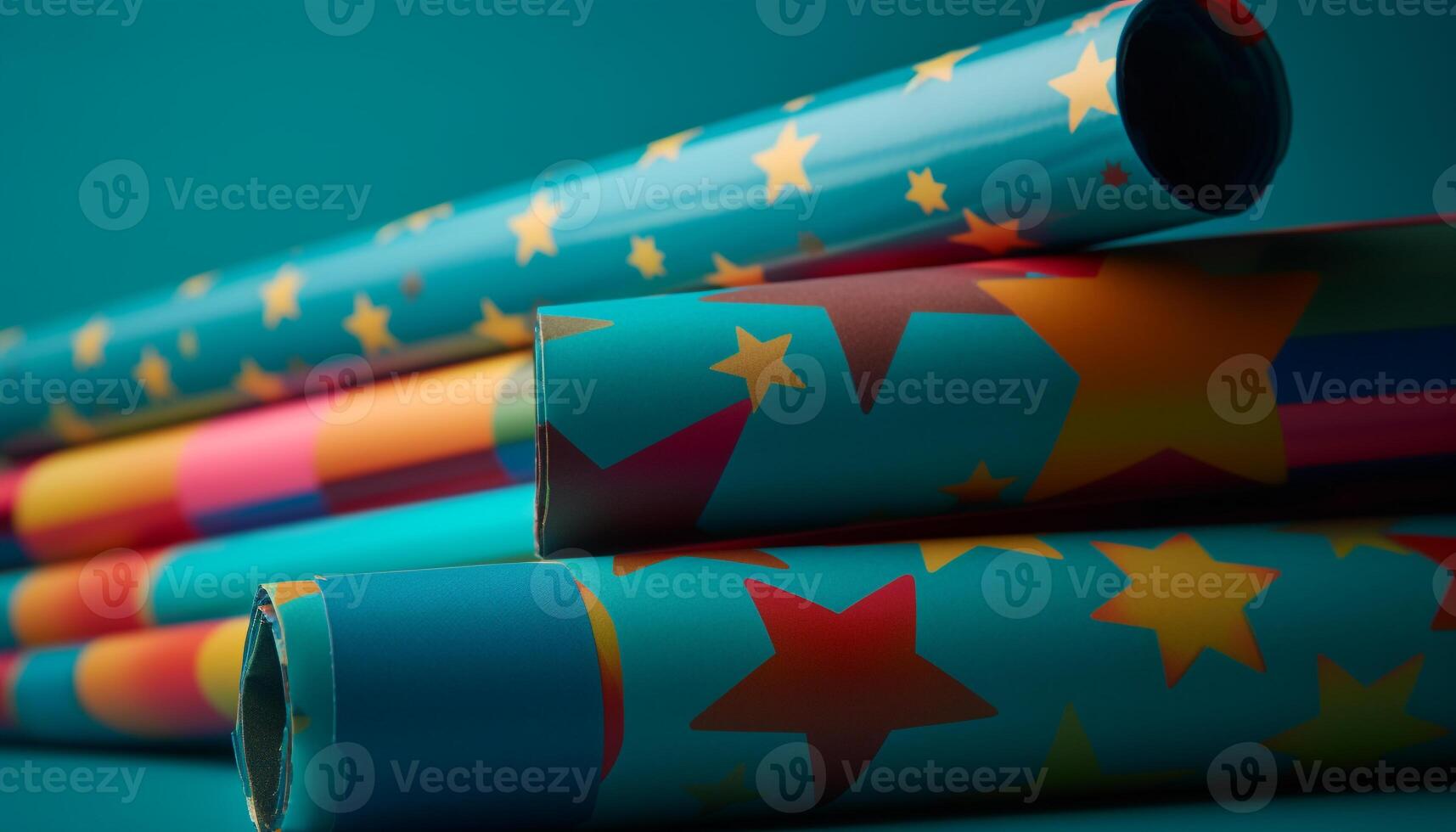 Rolled up paper stack, vibrant decoration fun generated by AI photo