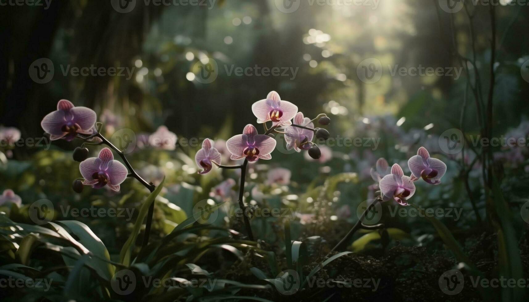 Fresh pink orchid blossom in summer meadow generated by AI photo