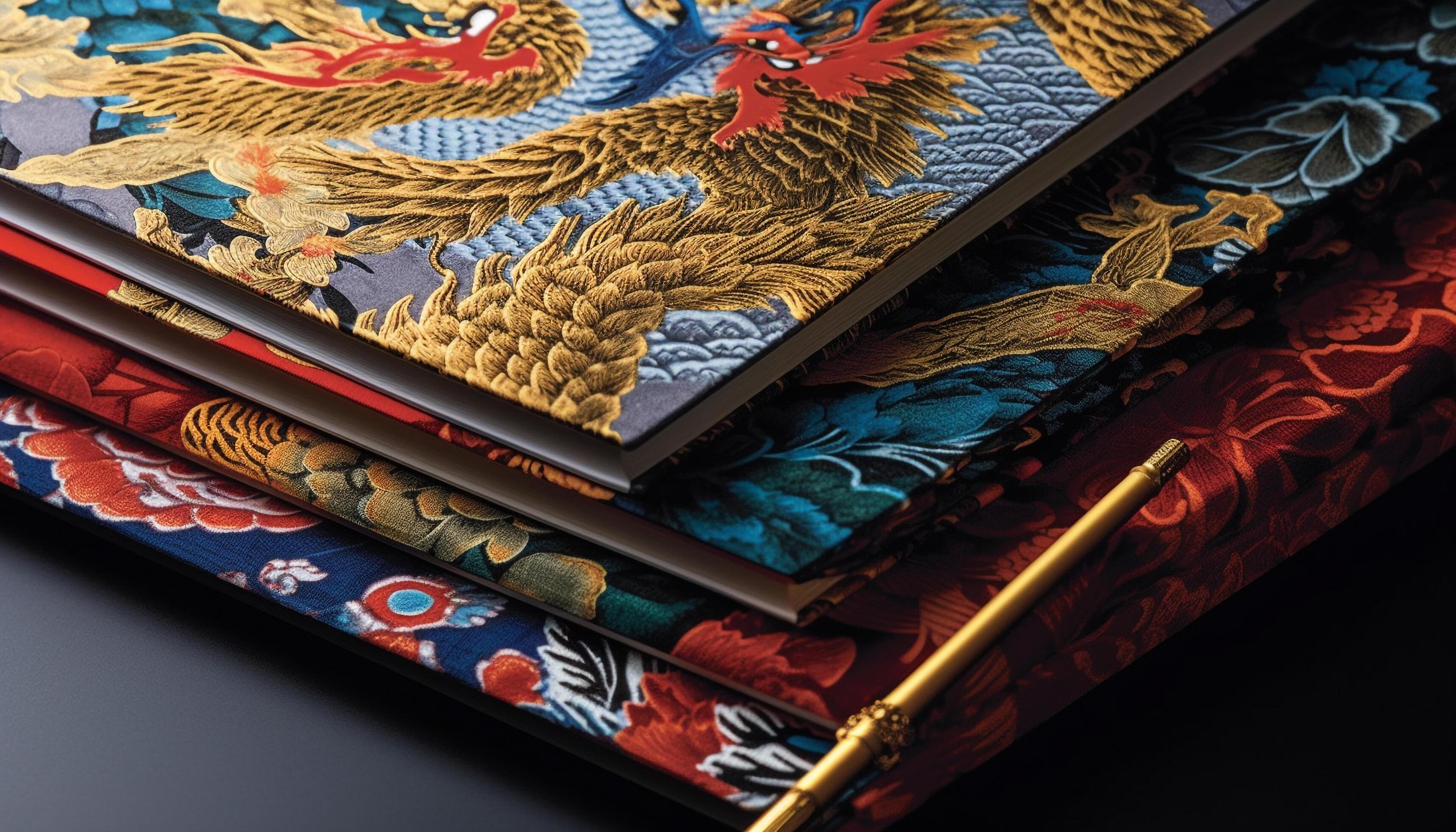 Ornate dragon silk wallpaper depicts ancient Chinese culture generated