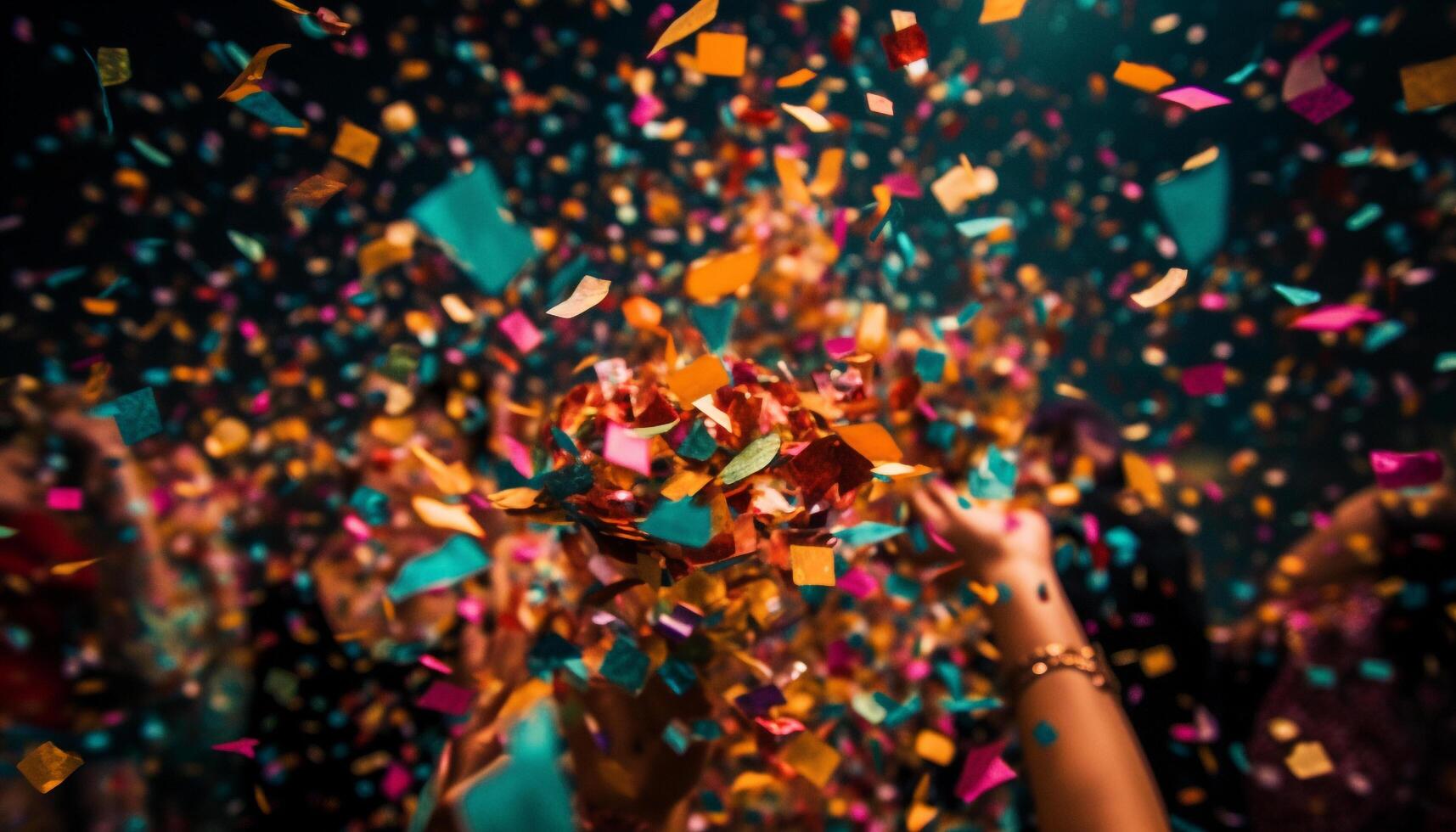 divertido lleno fiesta con brillante decoraciones y papel picado generado por ai foto