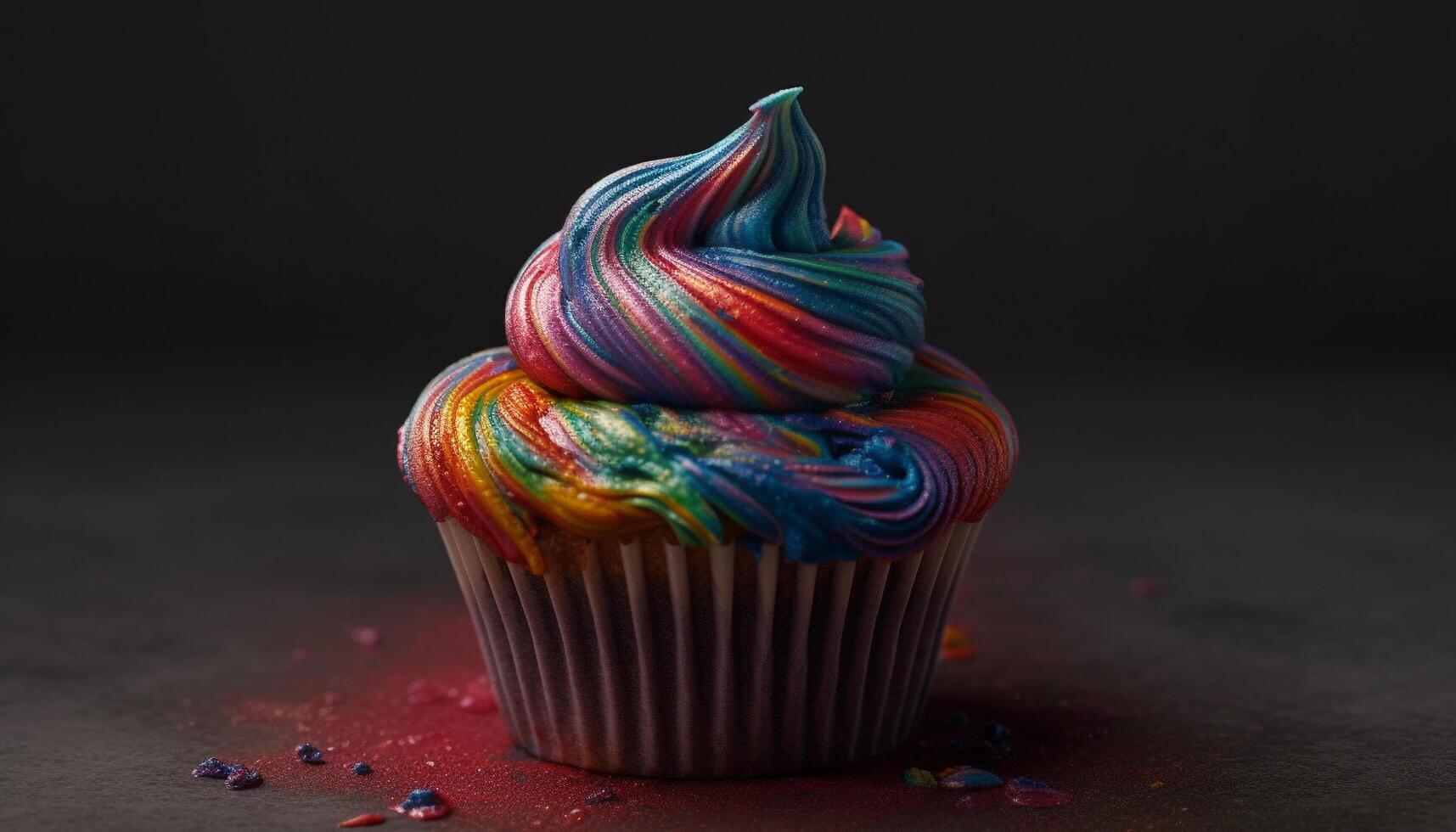 A colorful homemade cupcake, ready to eat generated by AI photo