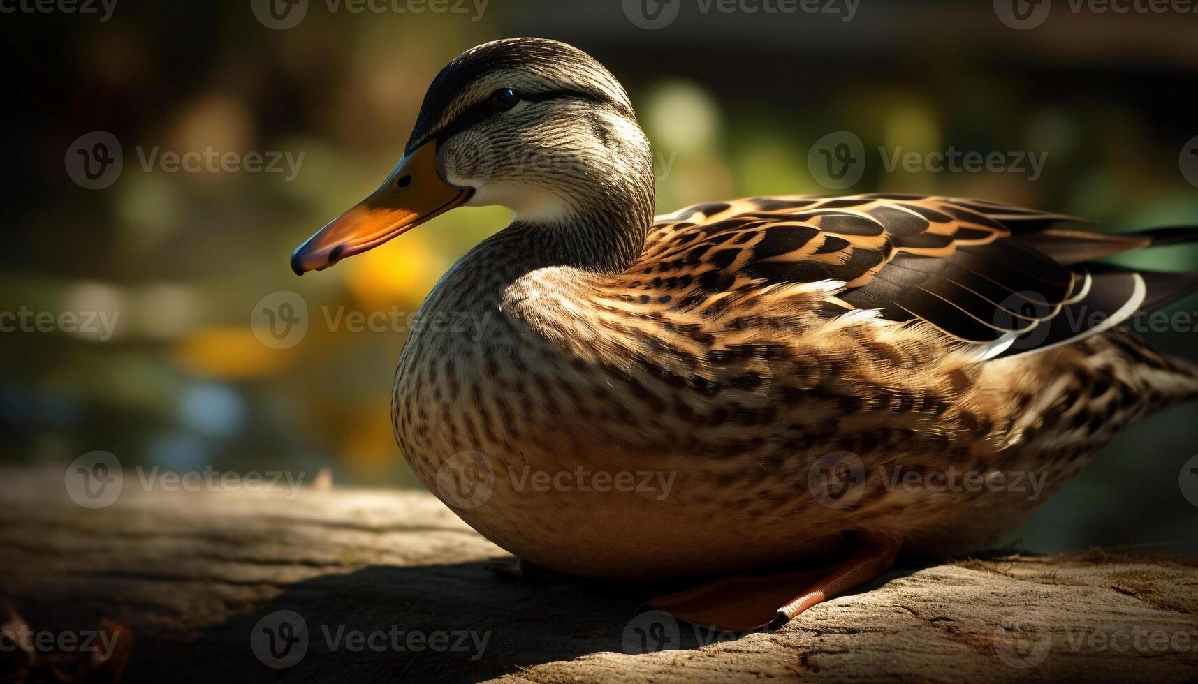 Male mallard duck quacks in tranquil pond generated by AI photo