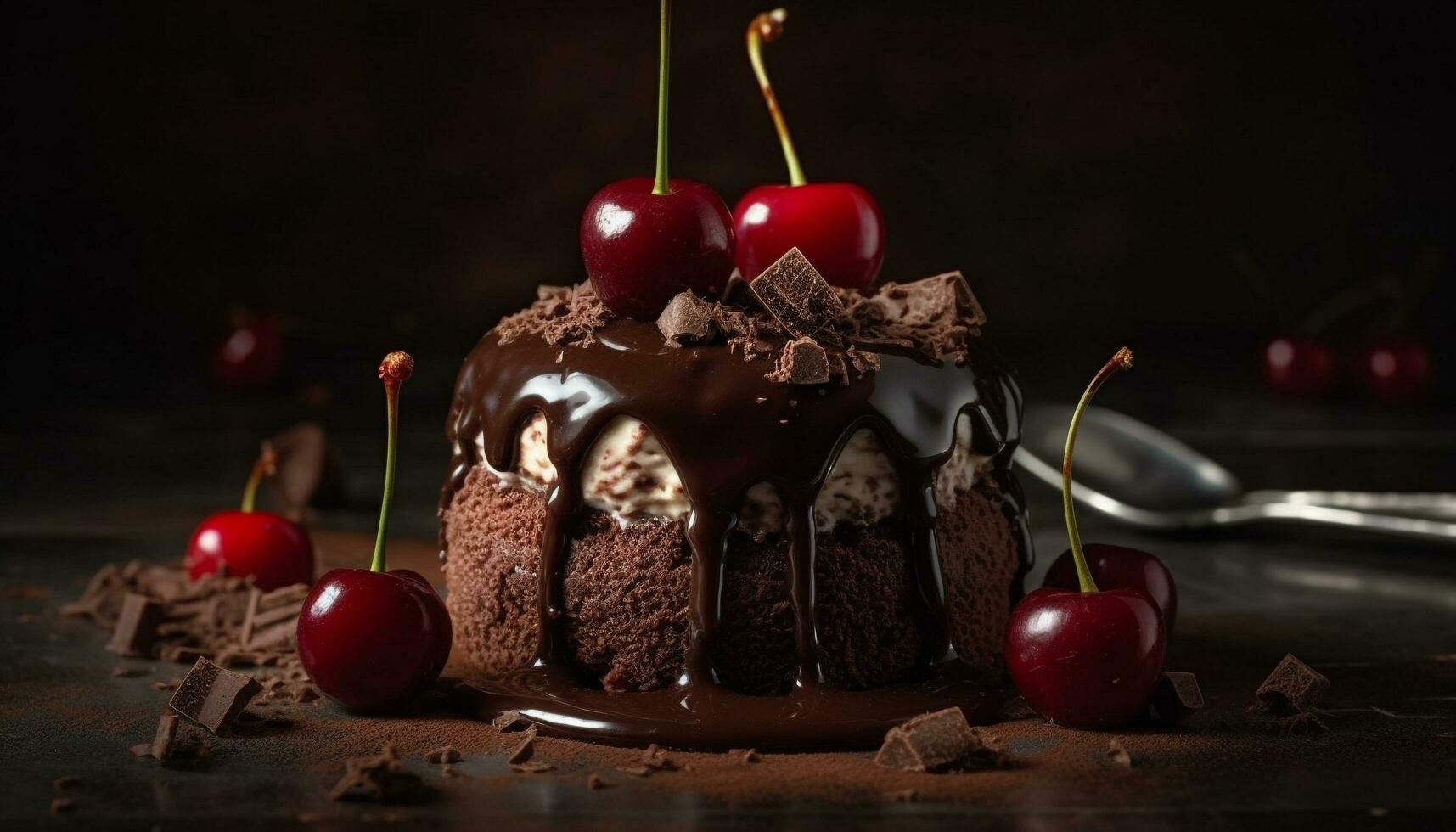 Indulgent chocolate dessert with fresh berry decoration generated by AI photo