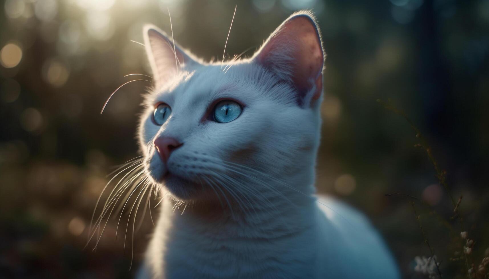 mullido gatito curioso a cámara en naturaleza generado por ai foto