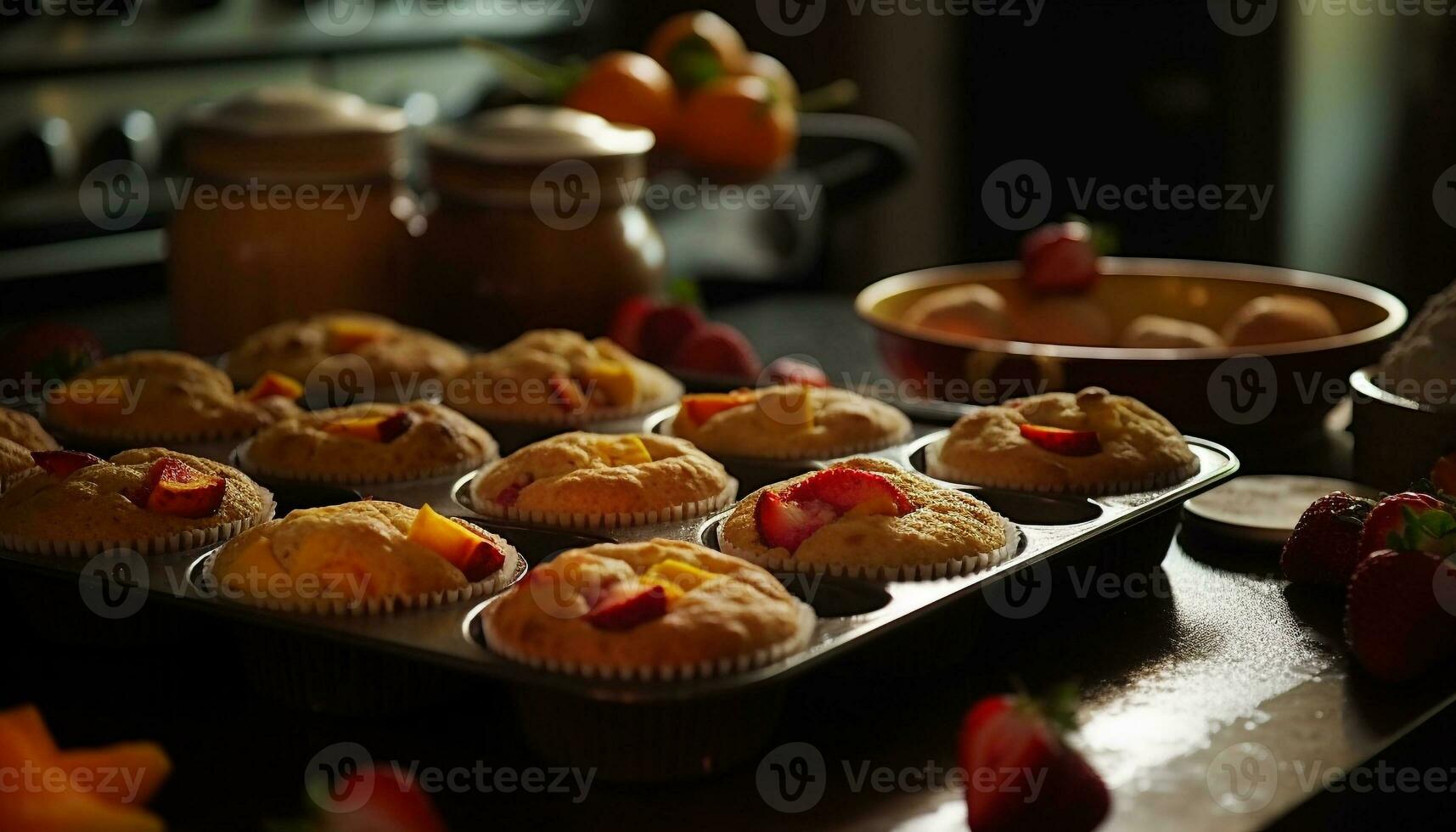 Freshly baked berry muffins, a sweet indulgence generated by AI photo