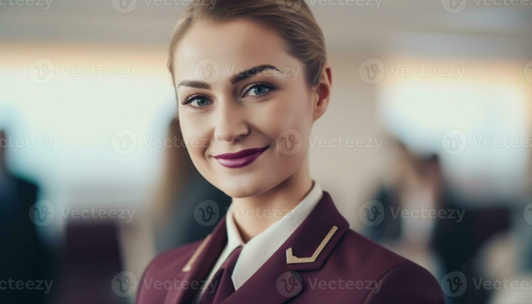 confidente mujer de negocios en pie en oficina, sonriente con pericia y éxito generado por ai foto