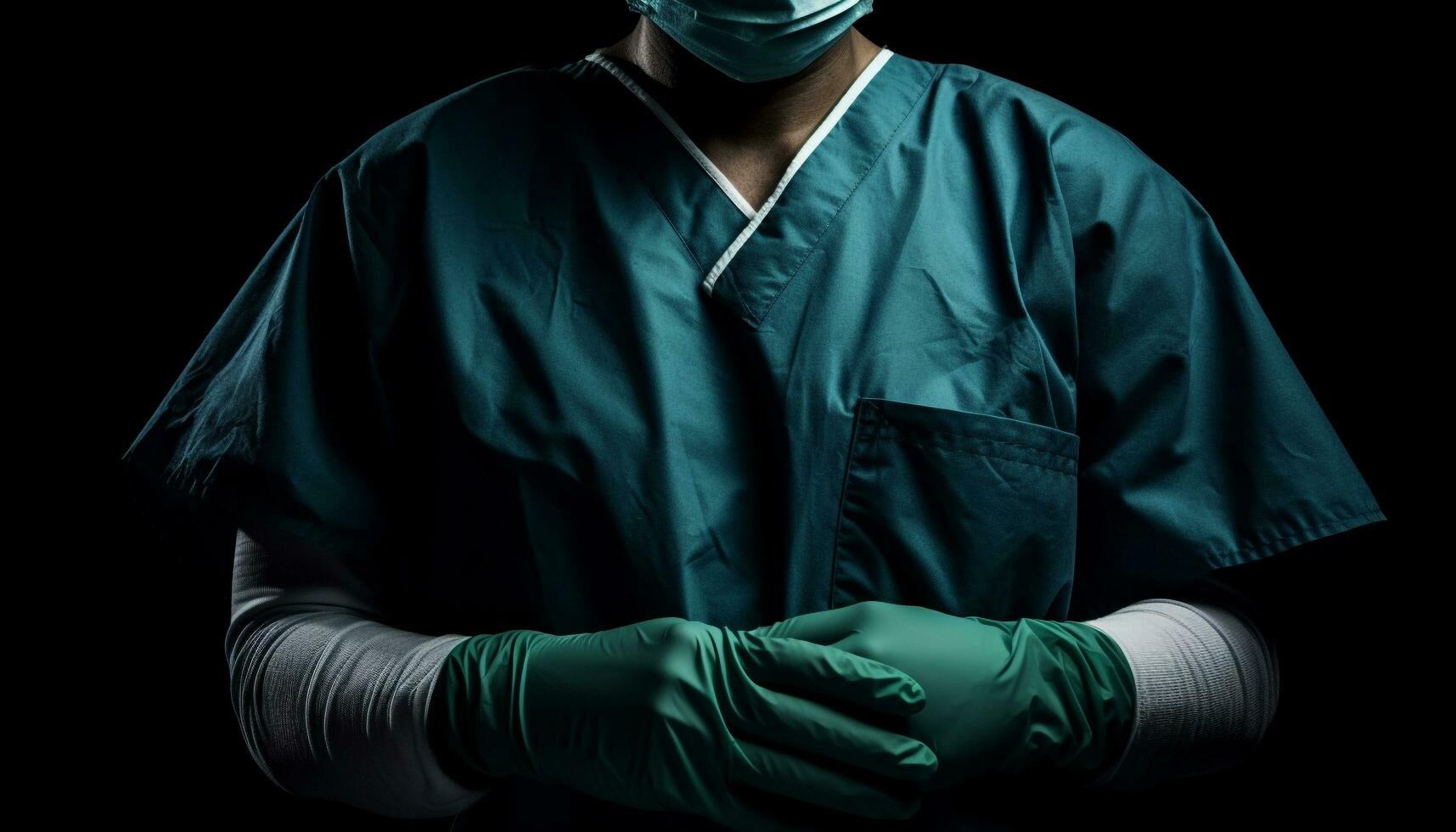 Expert surgeon in surgical mask performs surgery with confidence and safety generated by AI photo