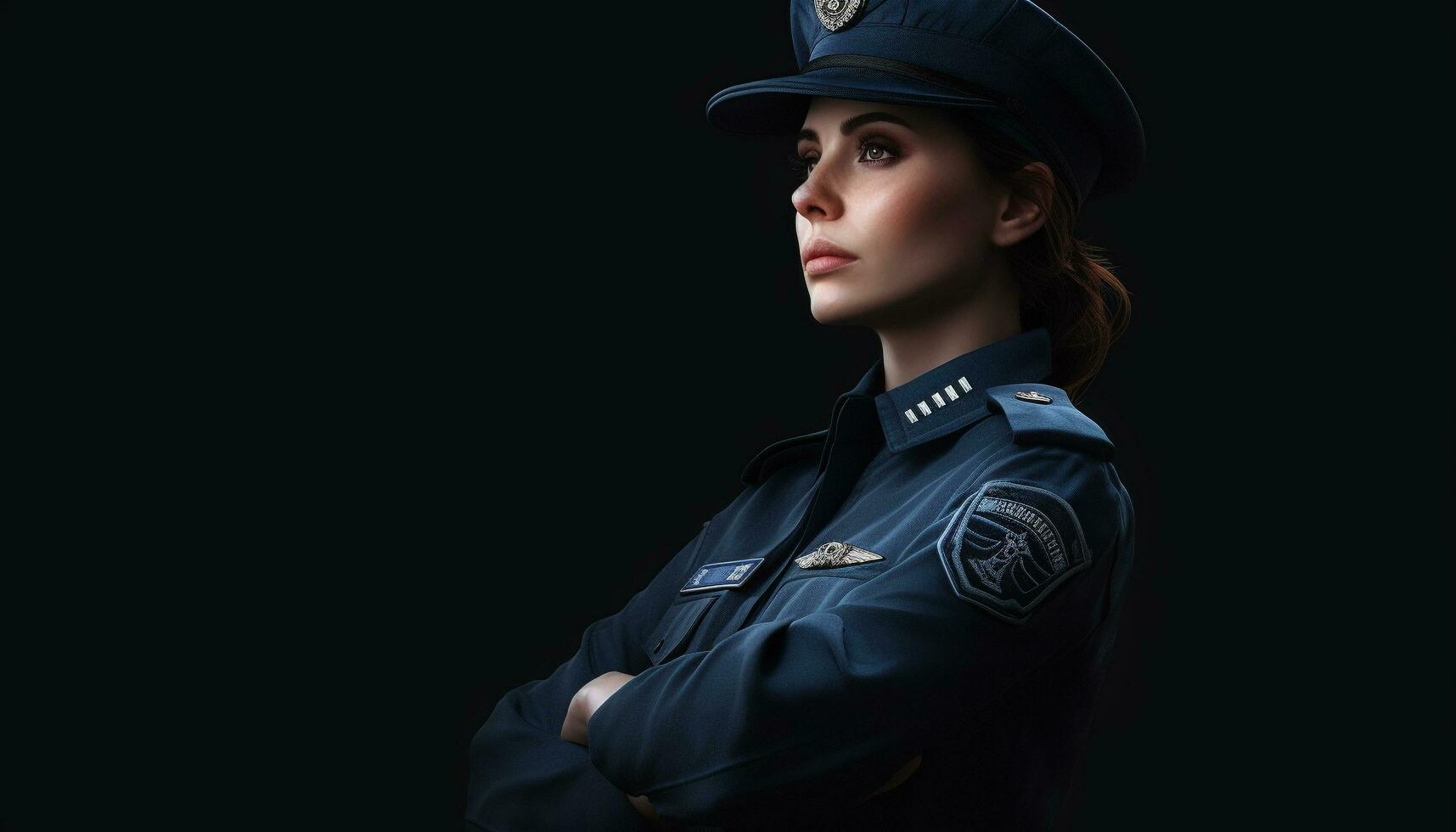 Confident security officer in military uniform looking at camera seriously generated by AI photo