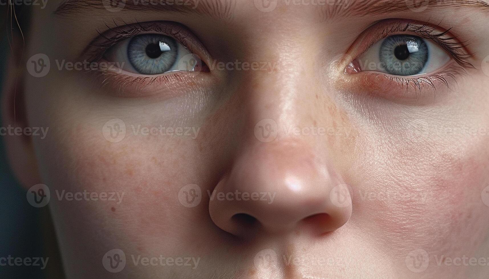 hermosa azul ojos mujer y hombres curioso a cámara con inocencia generado por ai foto