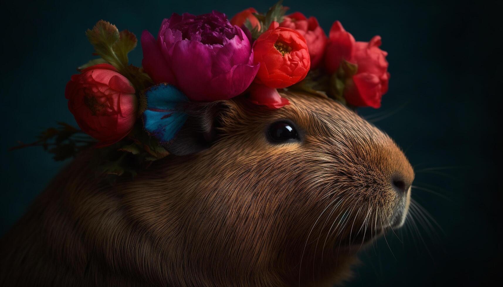 Fluffy guinea pig with whiskers and cute animal nose portrait generated by AI photo