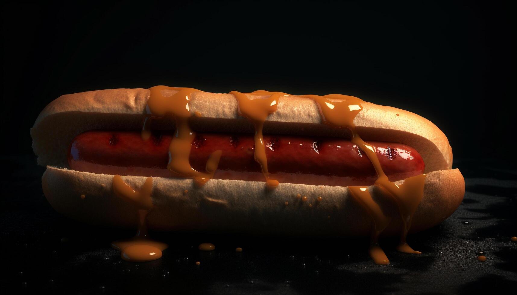 Grilled hot dog on bun with ketchup, a classic American meal generated by AI photo