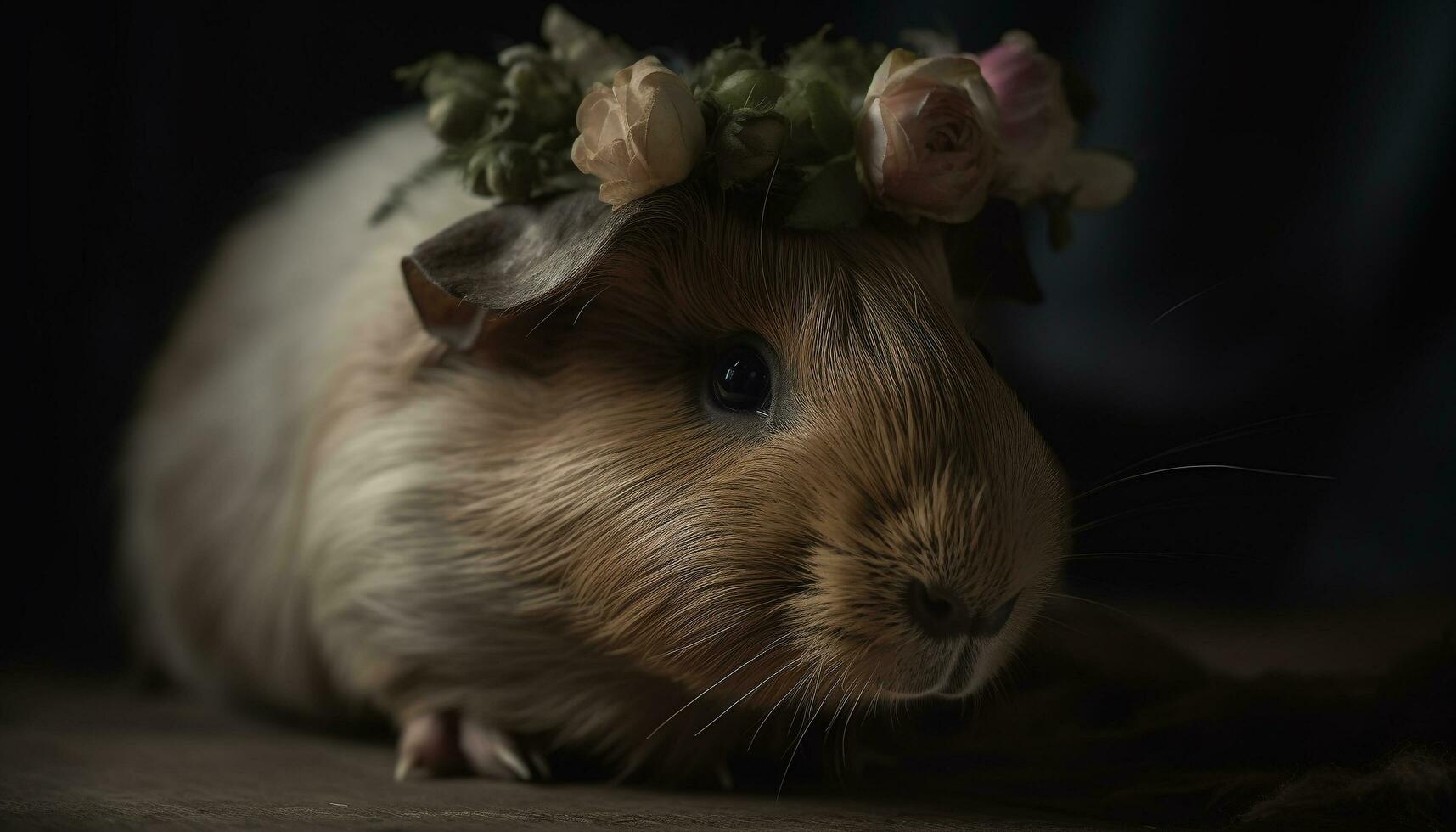 Fluffy small mammal, cute guinea pig, young rabbit sitting close up generated by AI photo